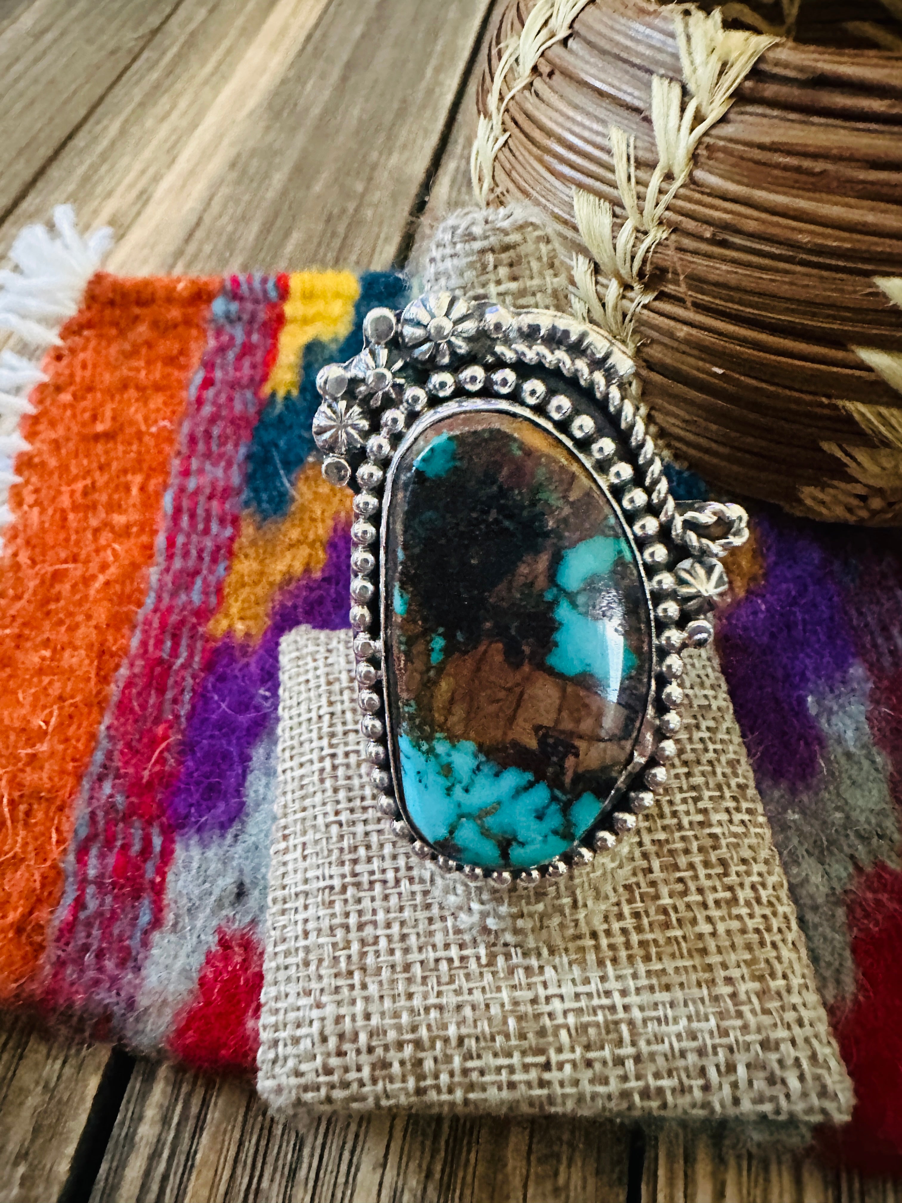 Handcrafted Turquoise & Sterling Silver Ring 8 by Rosella Paxson