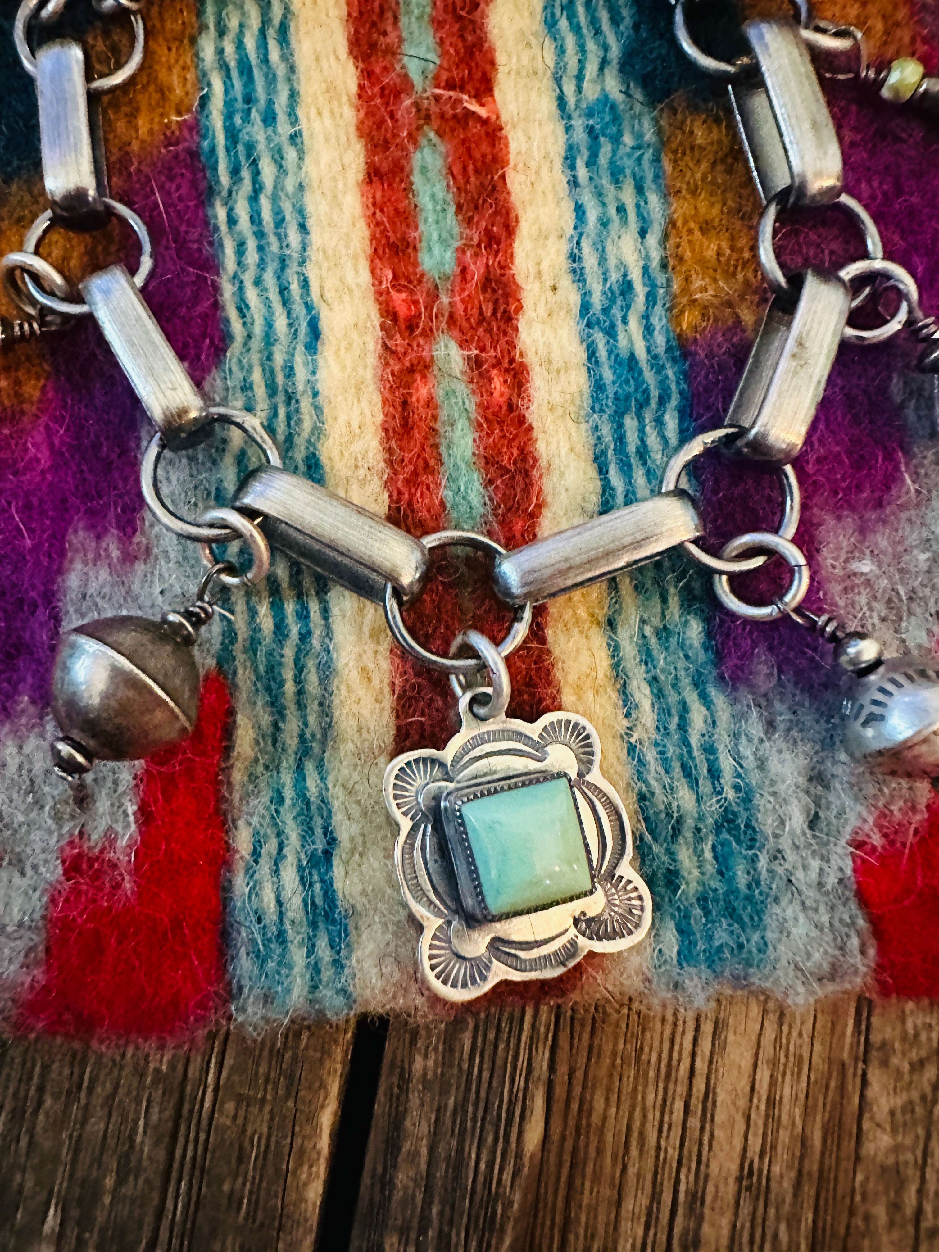Handcrafted Sterling Silver & Turquoise Charm Bracelet
