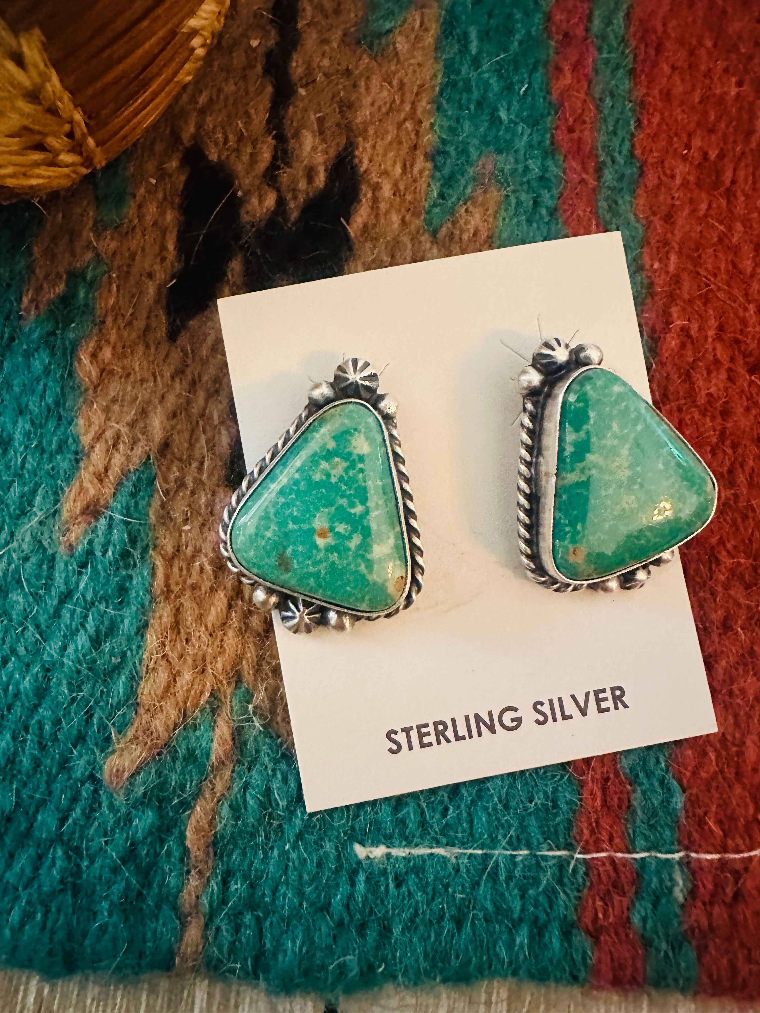 Handcrafted Kingman Turquoise & Sterling Silver Post Earrings