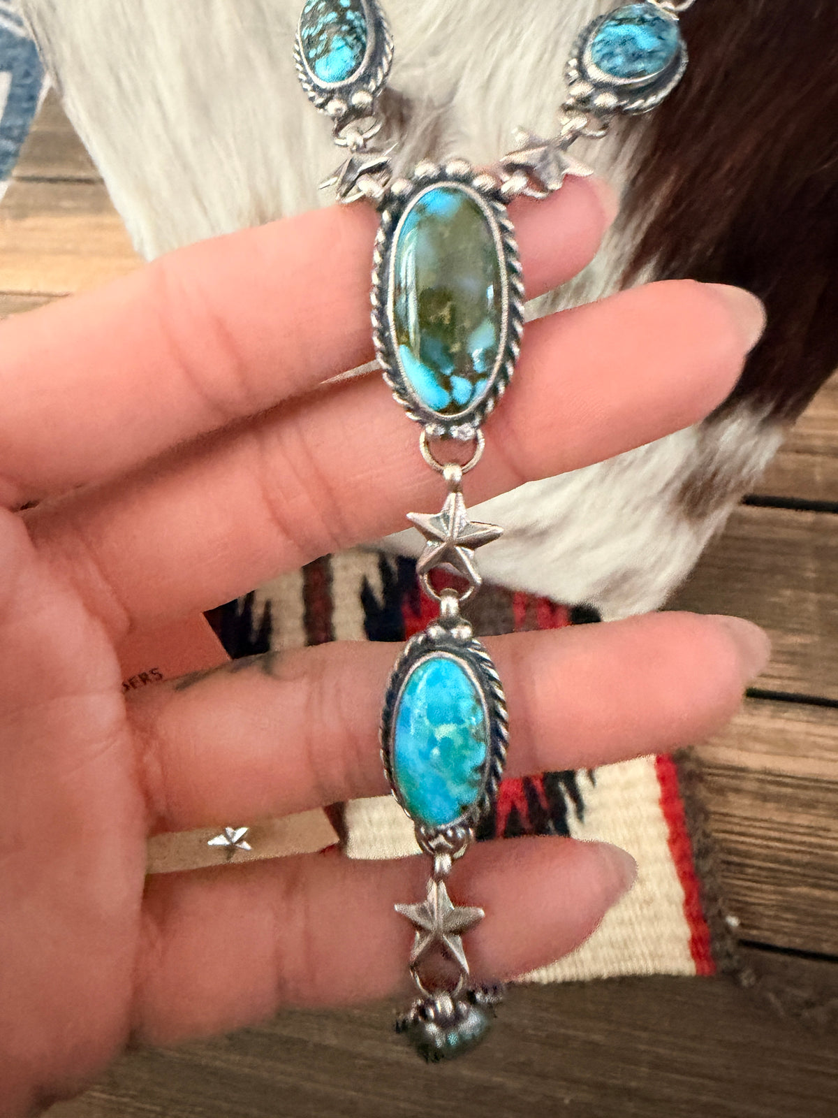 Handcrafted Turquoise & Sterling Silver Necklace and Earring Set by Larry Kaye