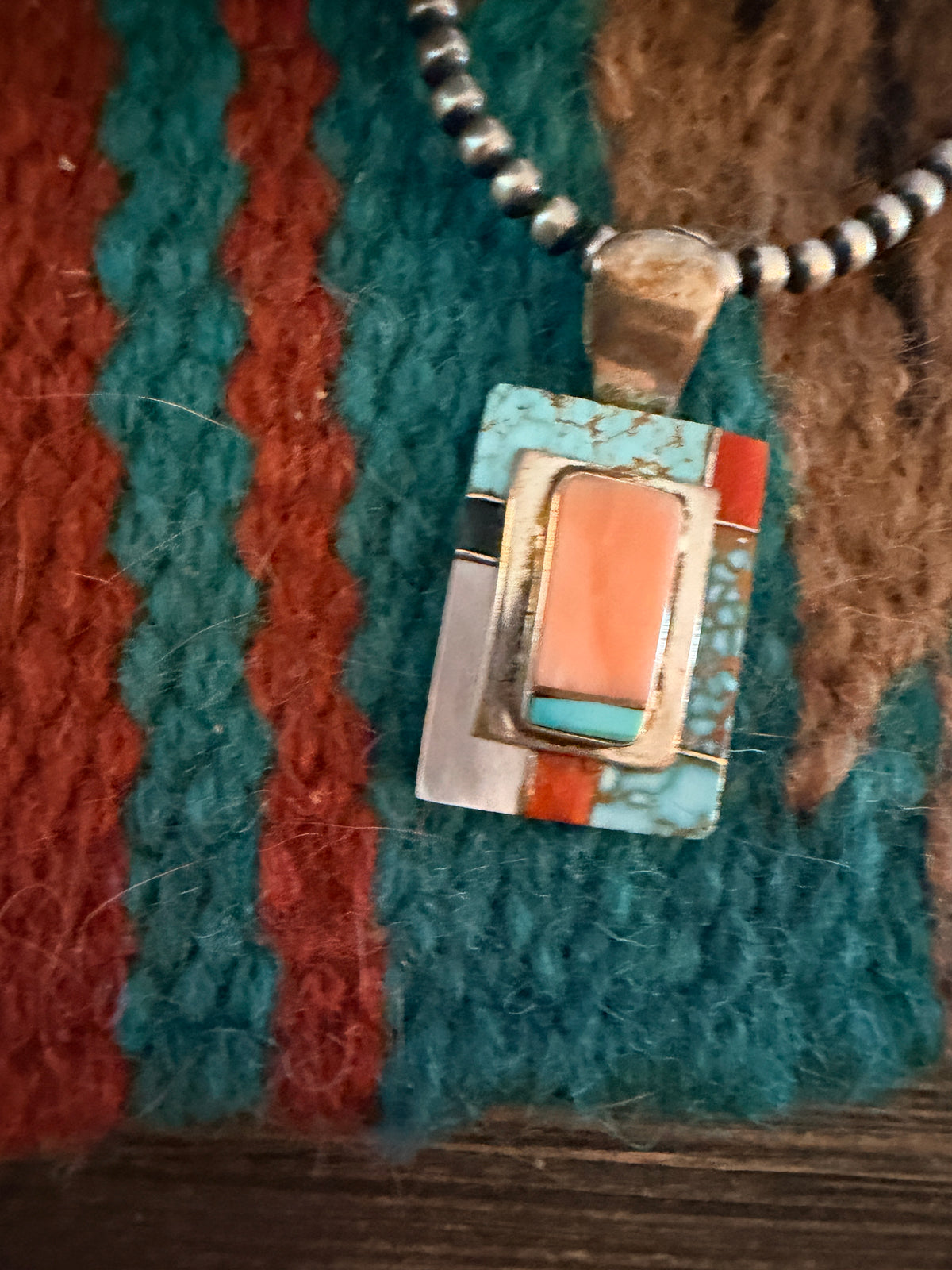 Old Pawn Handcrafted Multi Stone & Sterling Silver Inlay Pendant