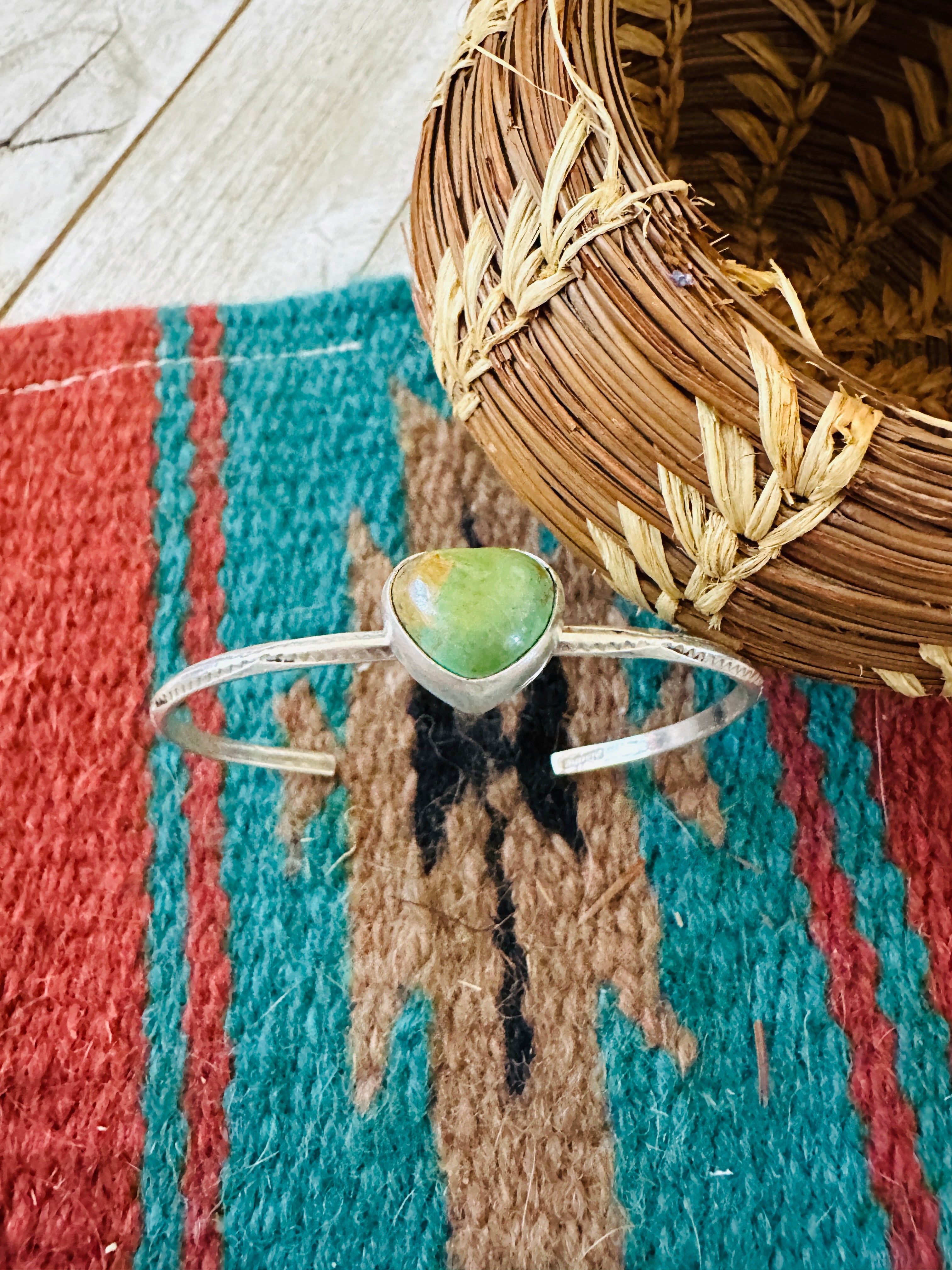 Handcrafted Turquoise & Sterling Silver Heart Cuff Bracelet