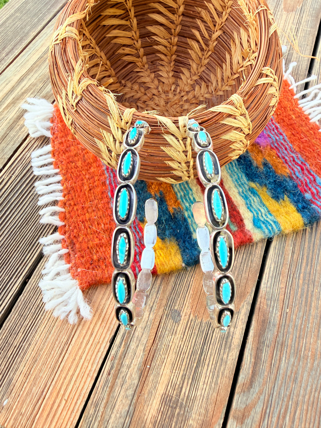 Handcrafted Turquoise & Sterling Silver Hoop Earrings