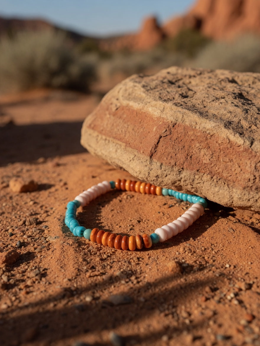 Handcrafted Multi Stone & Sterling Silver Beaded Stretch Bracelet