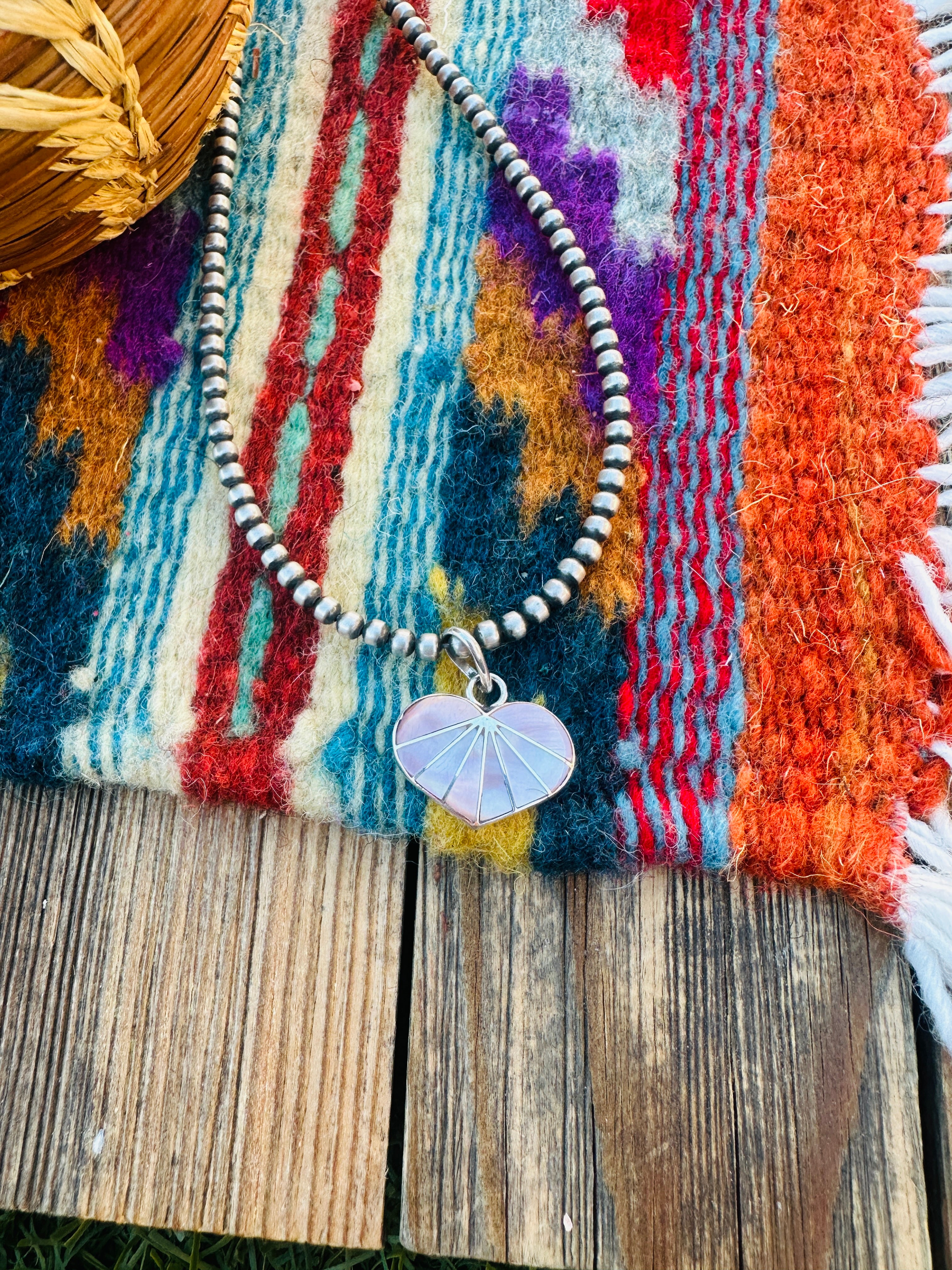 Handcrafted Sterling Silver and Mother of Pearl Inlay Heart Pendant