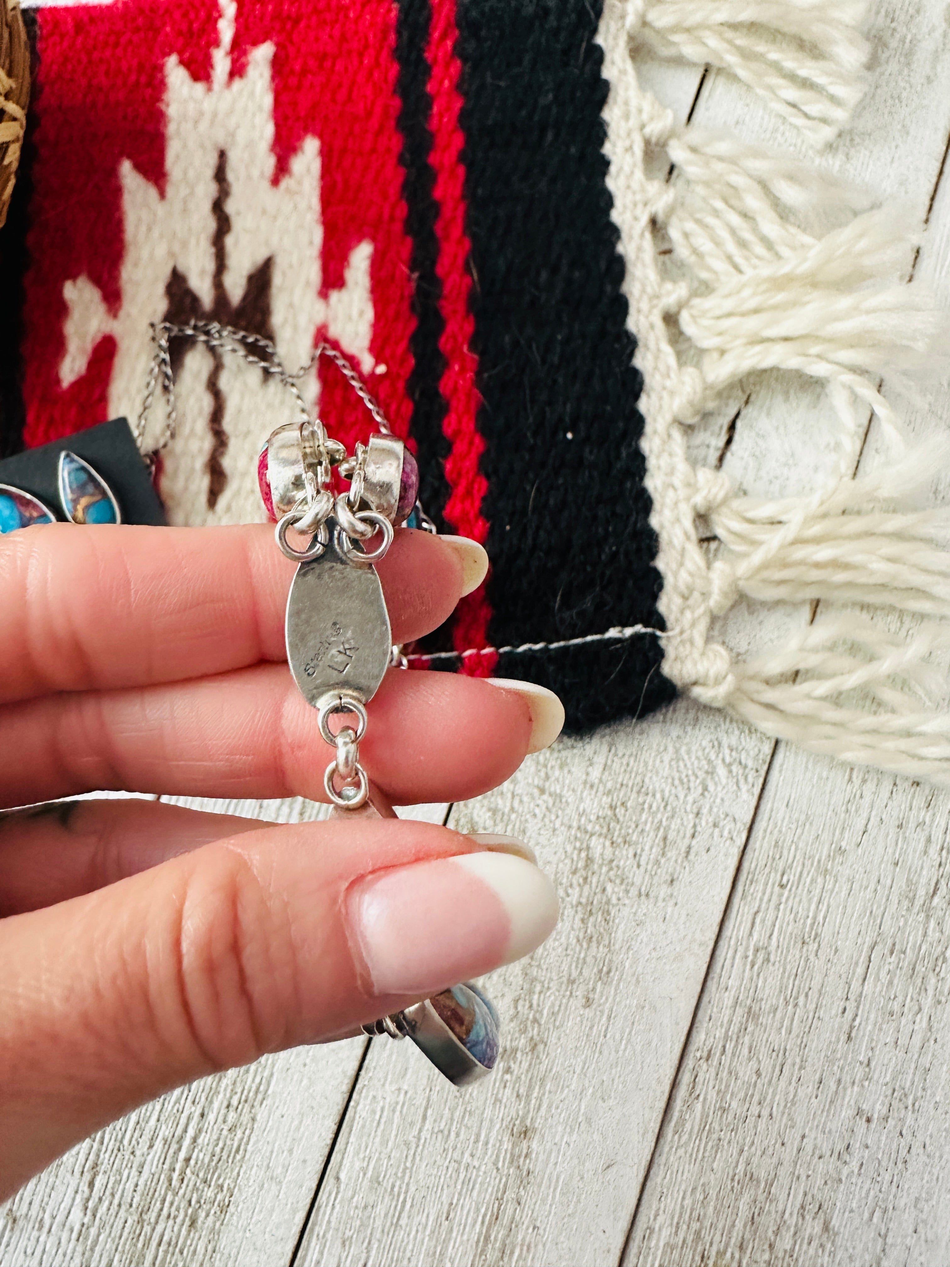 Navajo Sterling Silver & Pink Dream Mojave Lariat Necklace Set