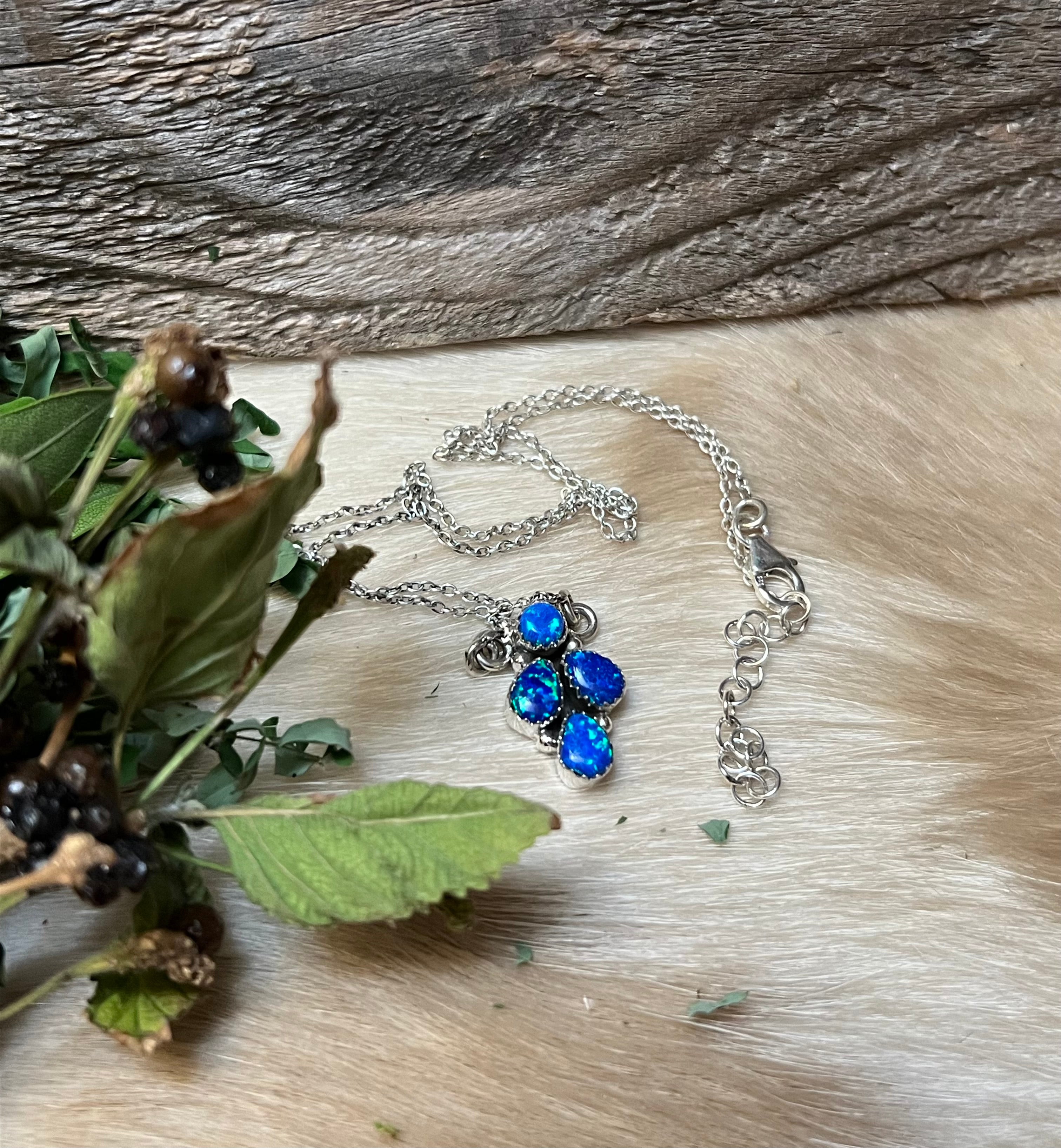 Handmade Blue Opal Tear Drop Sterling Silver Necklace