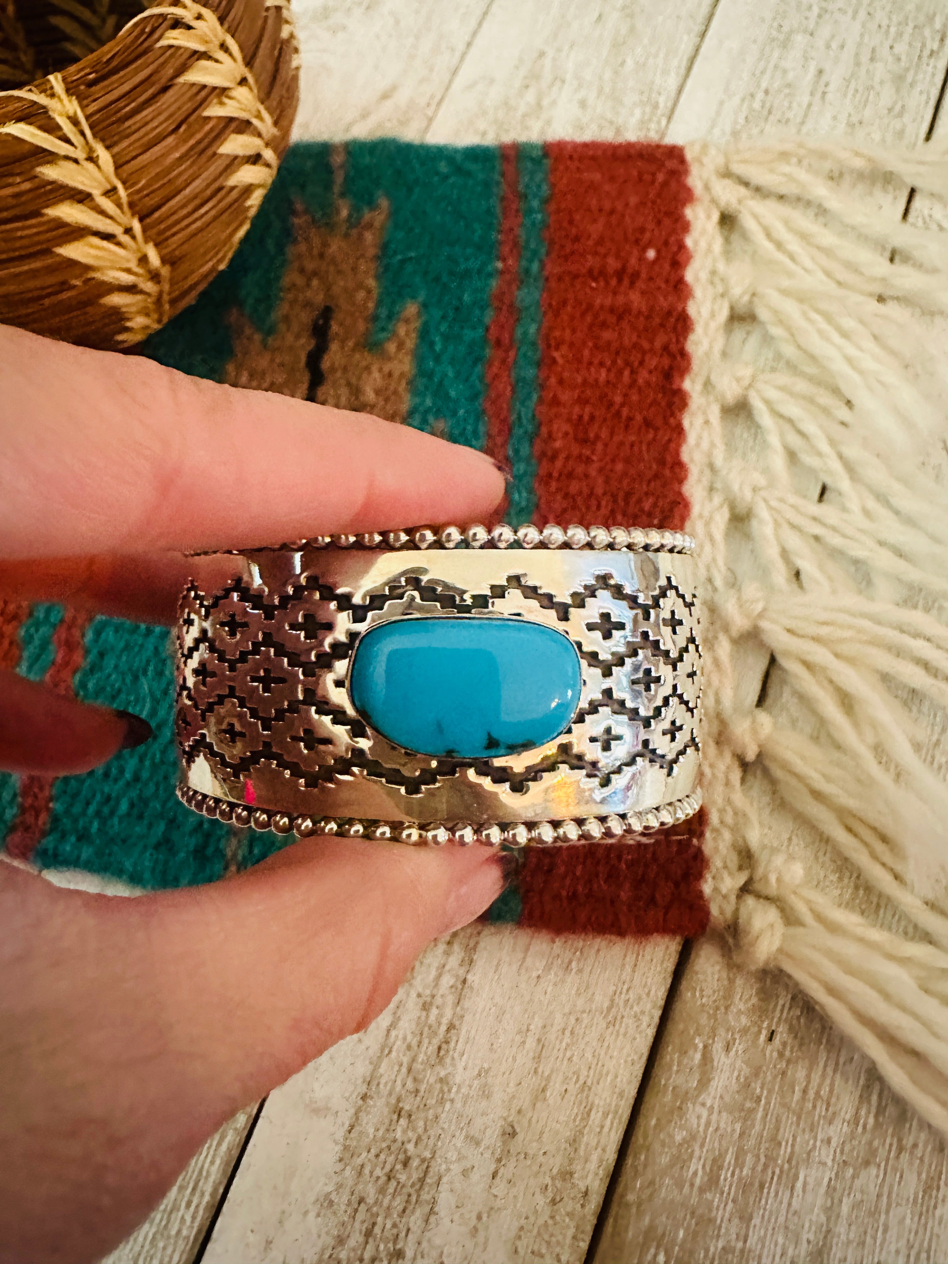 Navajo Sterling Silver & Kingman Turquoise Cuff Bracelet