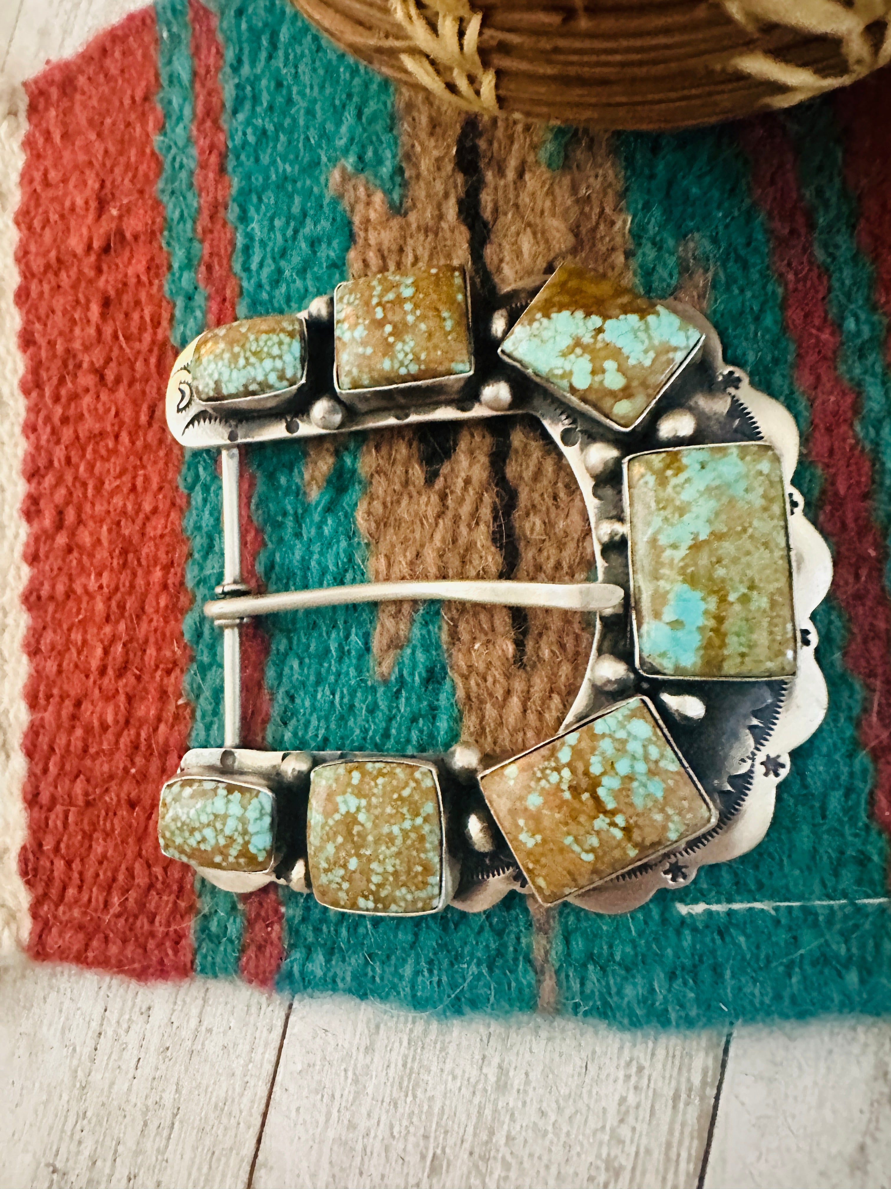 Navajo Number 8 Turquoise & Sterling Silver Belt Buckle by Russell Sam