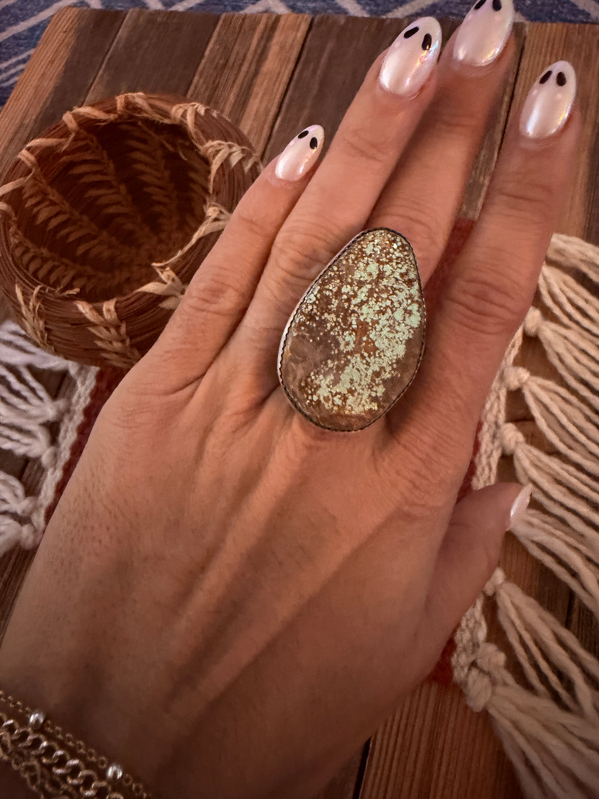 Handcrafted Number 8 Turquoise & Sterling Silver Adjustable Ring by Leslie Nez