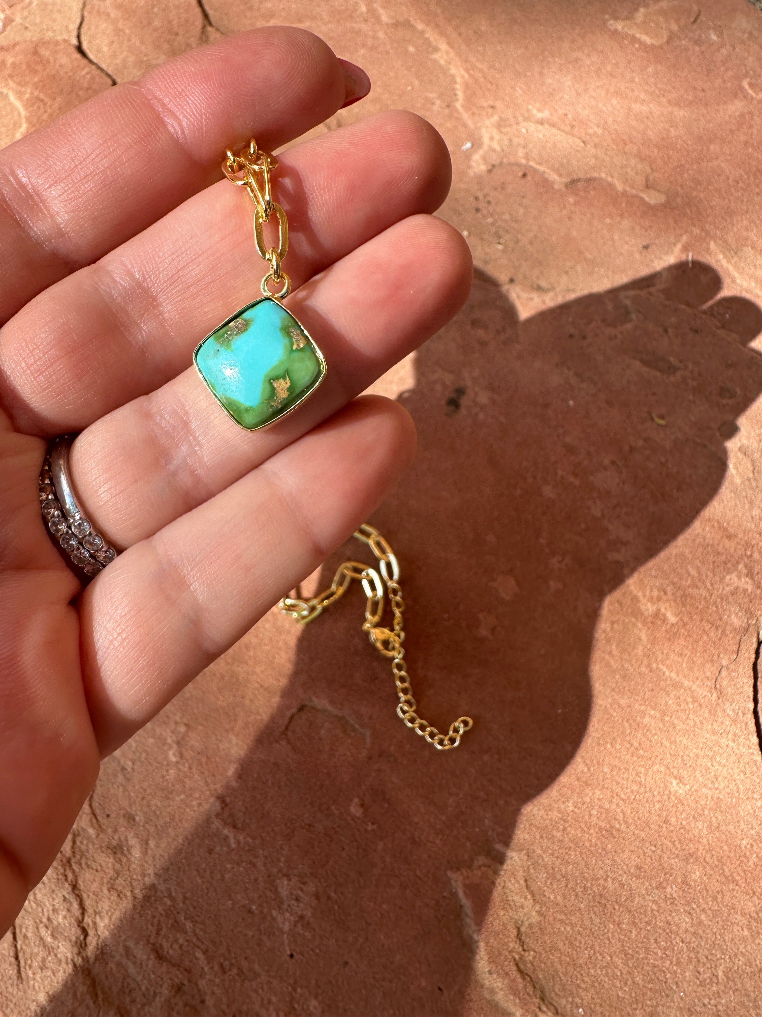 “The Golden Collection” THE SONORAN Handmade Natural Sonoran Mountain Turquoise 14k Gold Plated Necklace