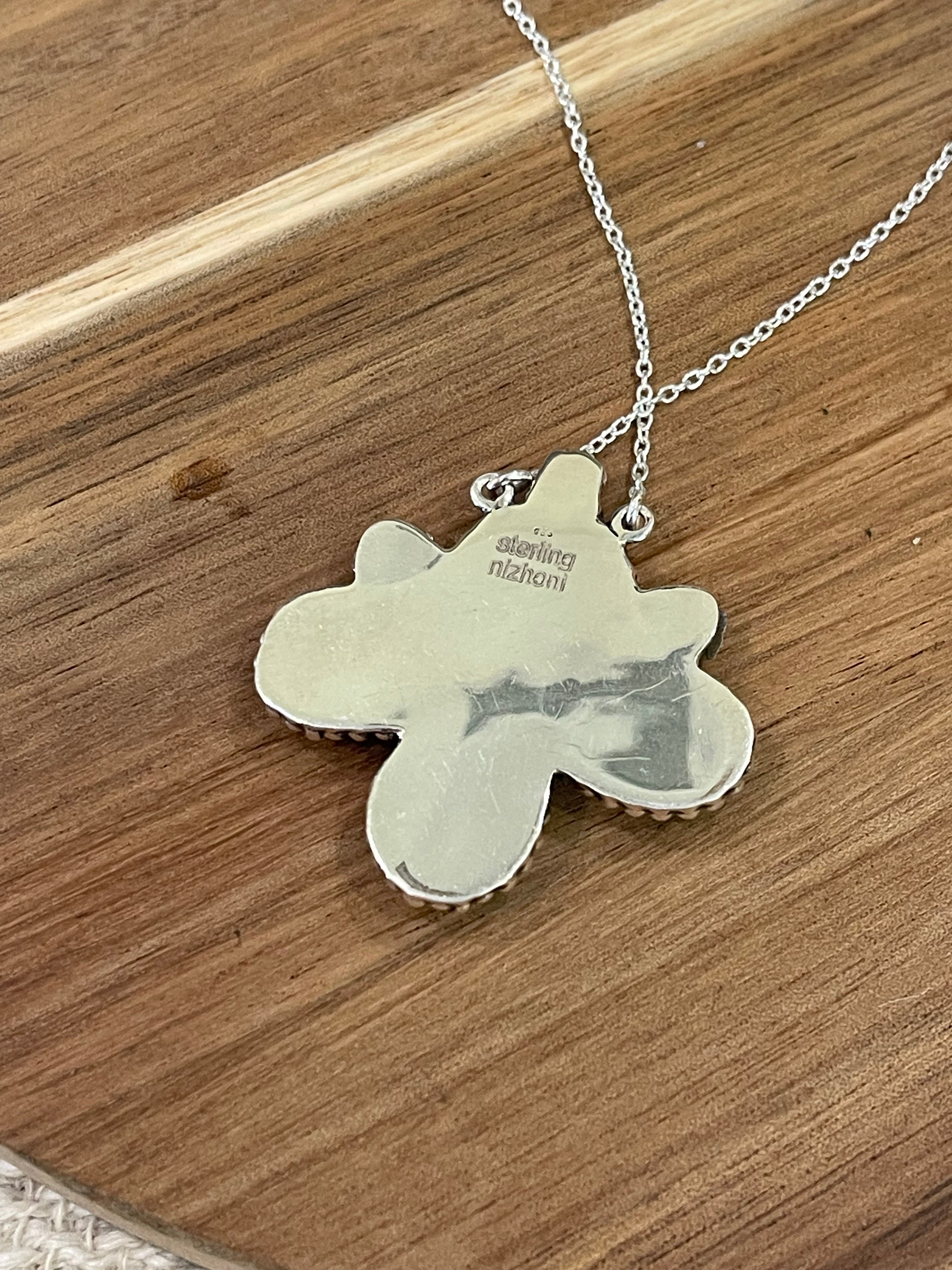 Handmade Sterling Silver Palomino Turquoise Necklace with Signed Nizhoni