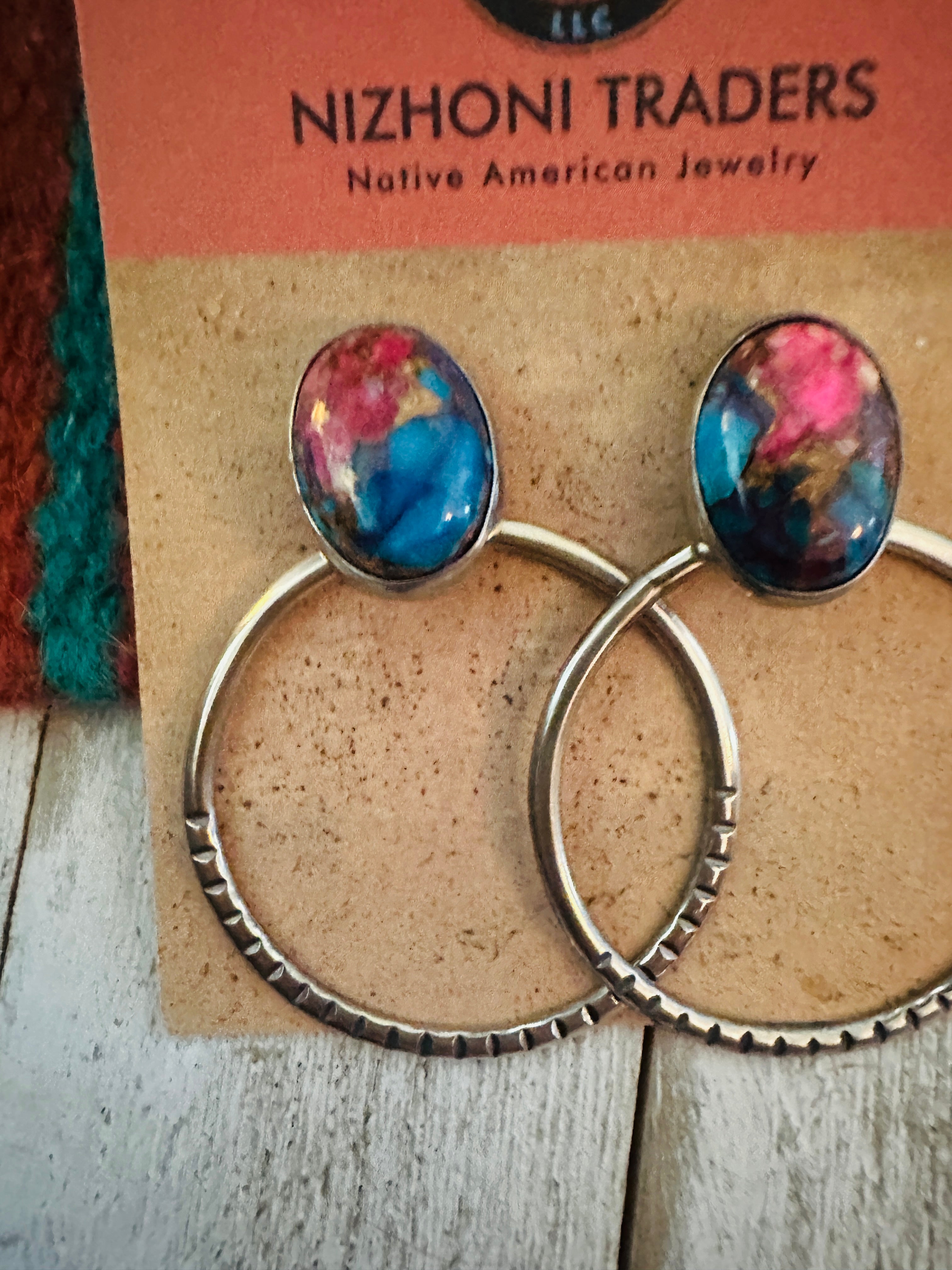 Navajo Pink Dream Mojave & Sterling Silver Dangle Hoop Earrings