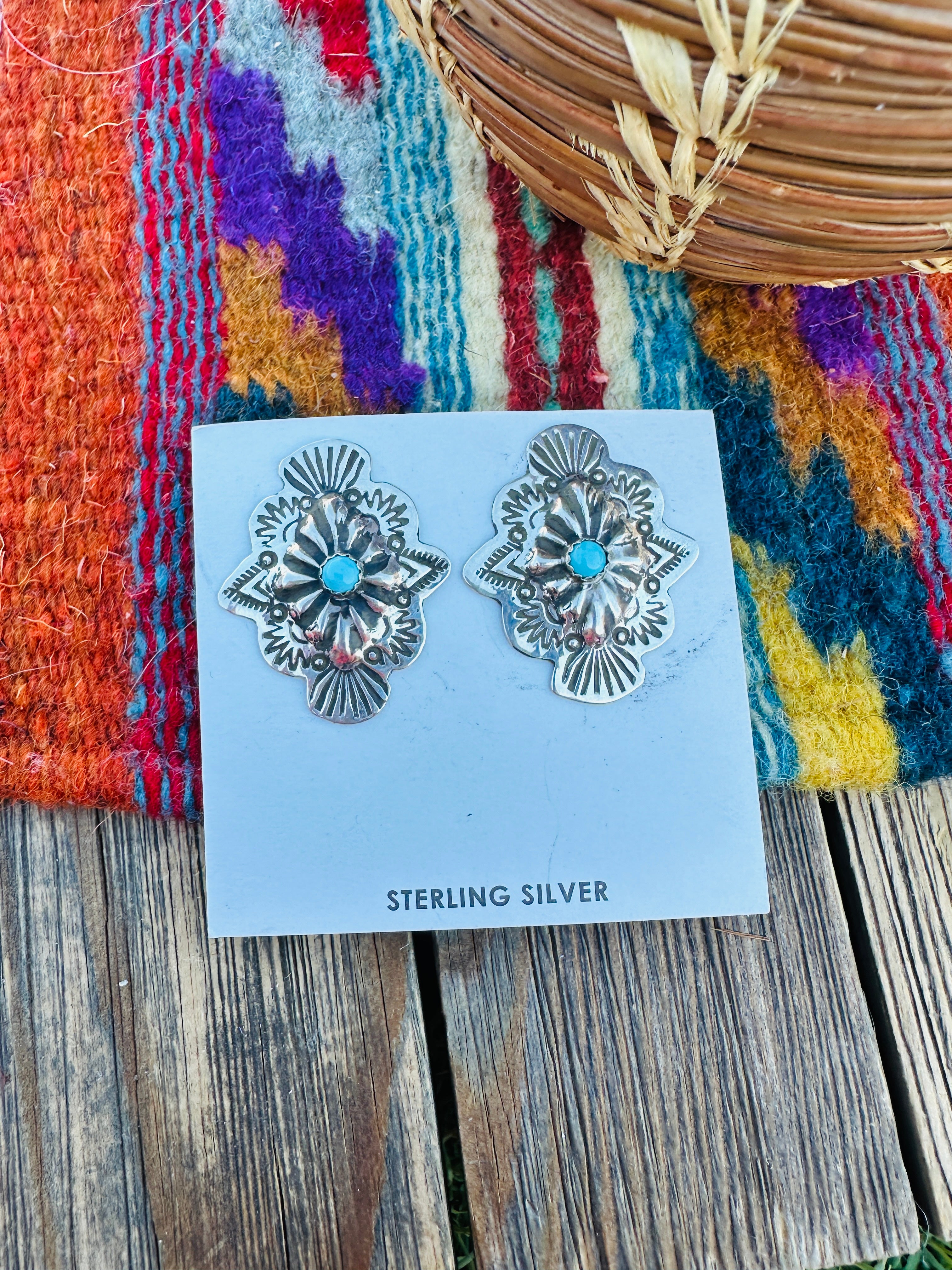 Handcrafted Turquoise & Sterling Silver Concho Post Earrings