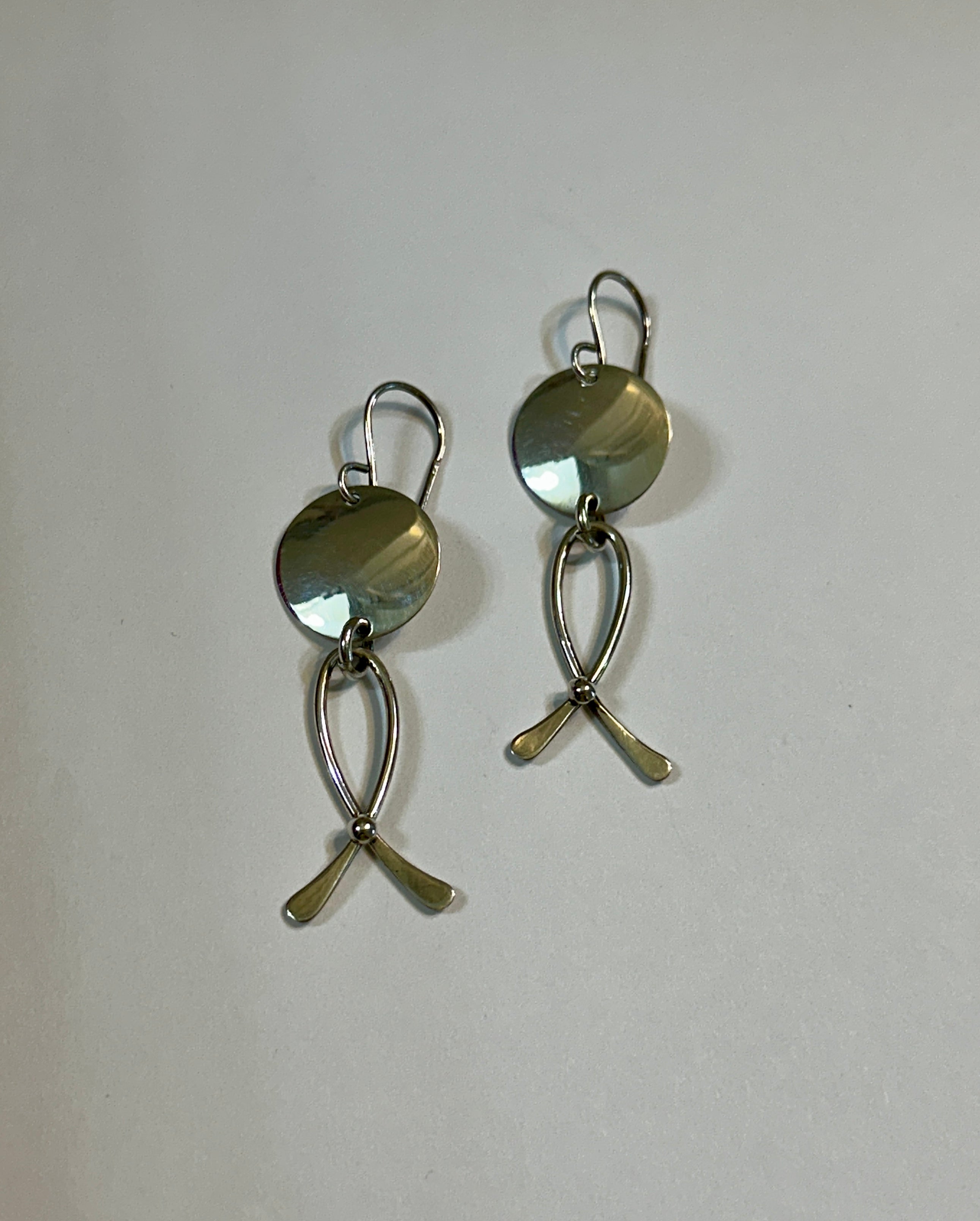 Disc w/ Ribbon Sterling Silver Earrings