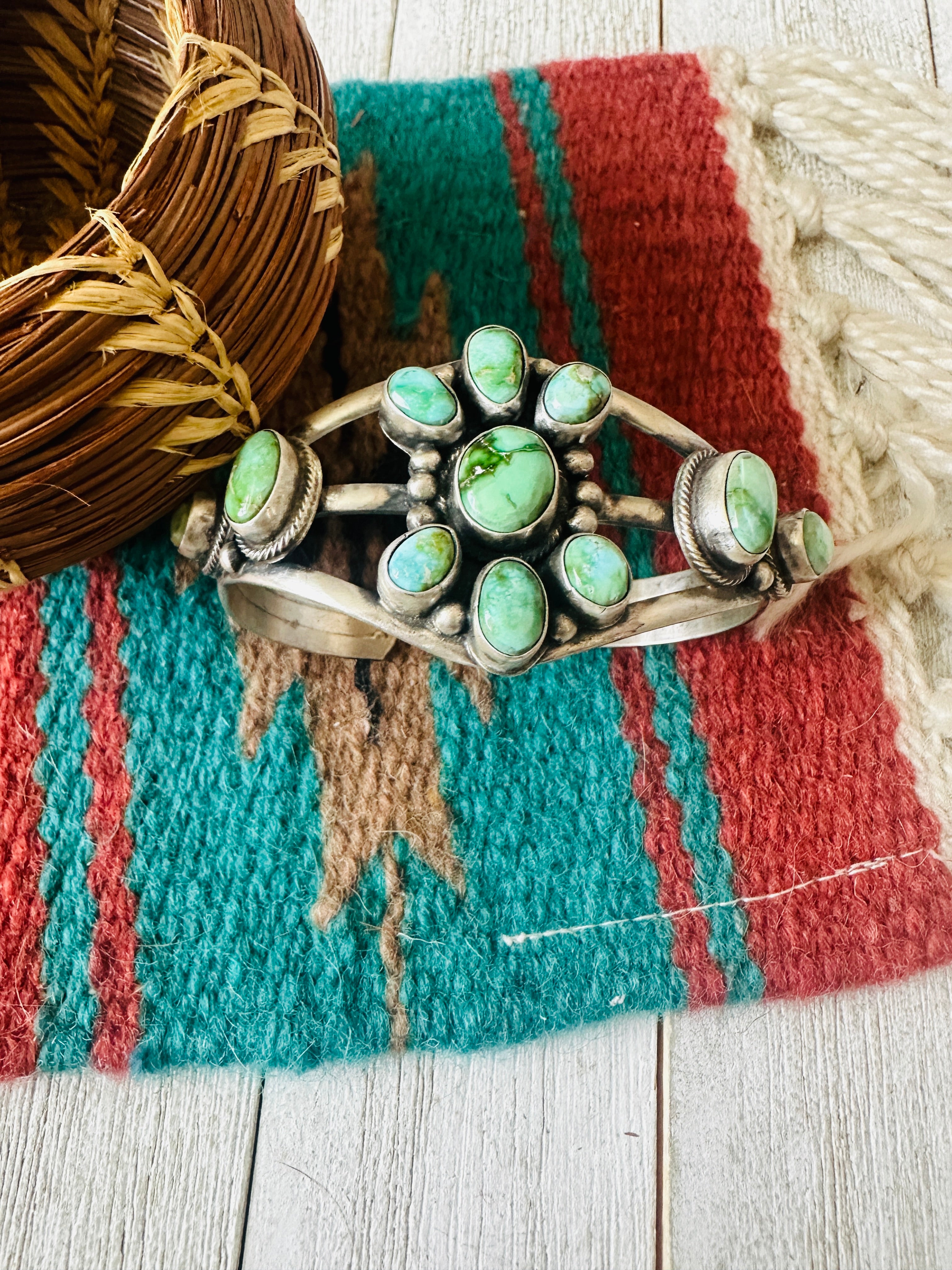 Navajo Sonoran Gold Turquoise & Sterling Silver Cuff Bracelet