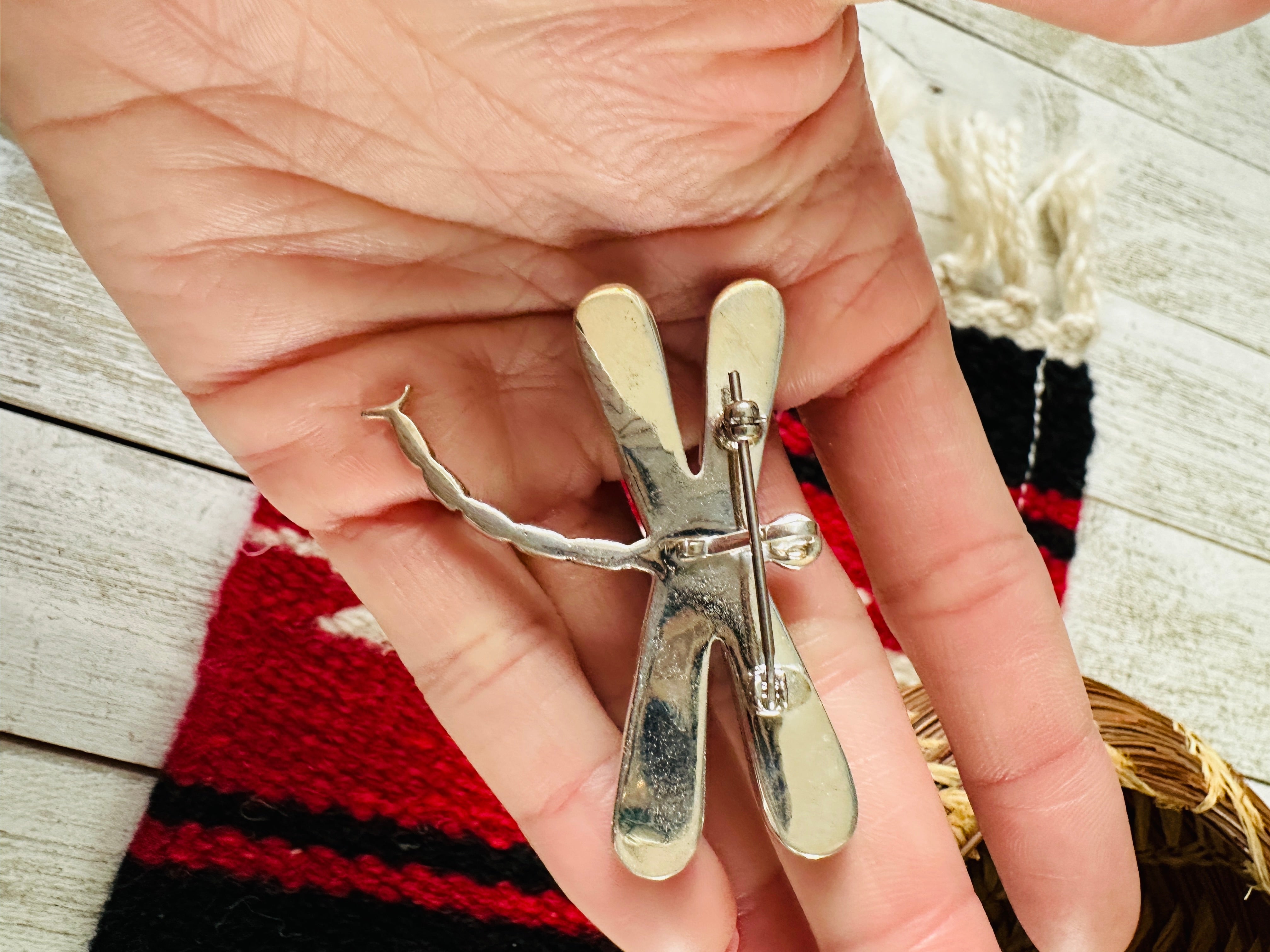 Navajo Sterling Silver and Multi Stone Inlay Dragonfly Brooch