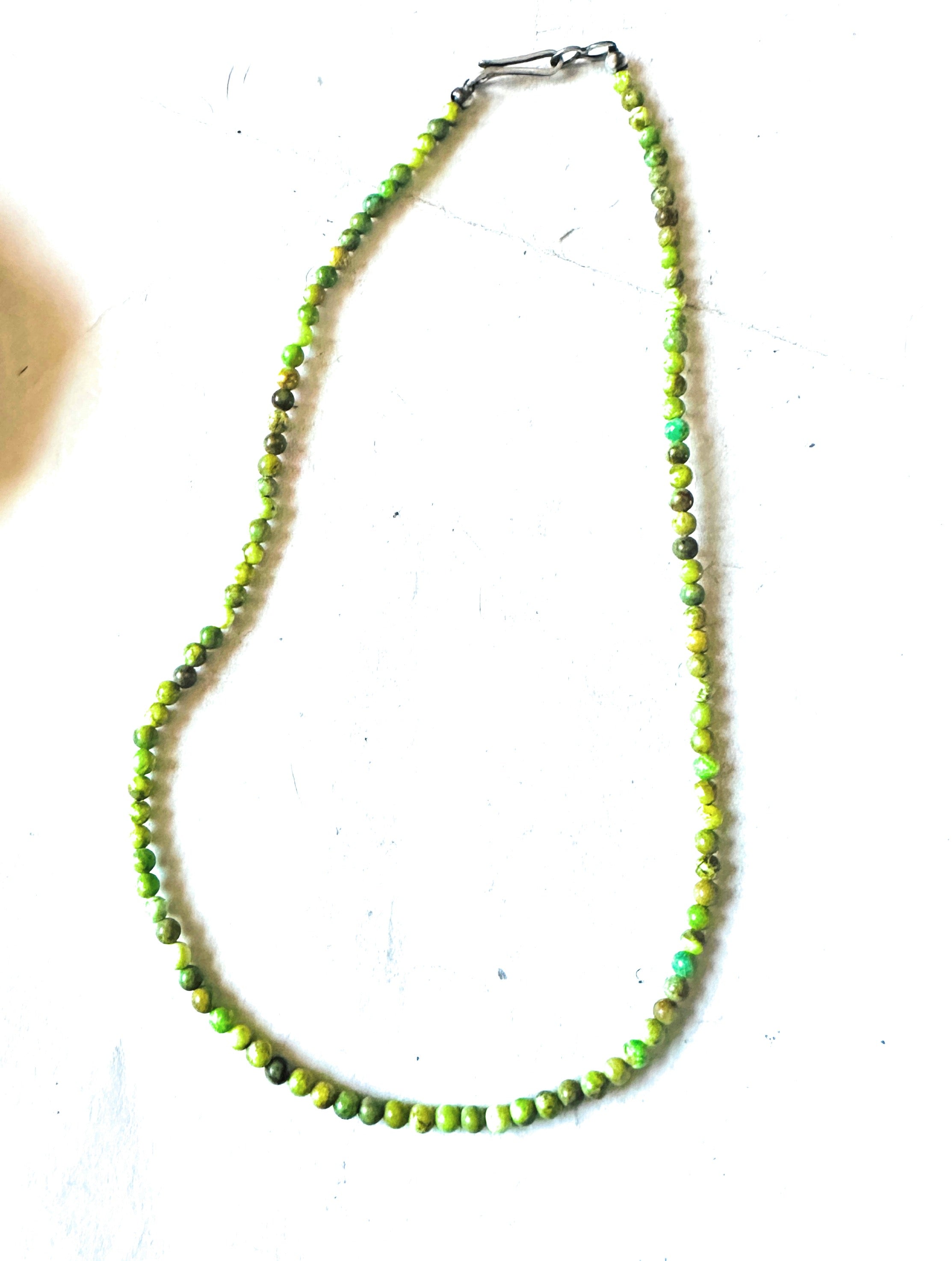 Navajo Green Turquoise & Sterling Silver 14” Beaded Necklace