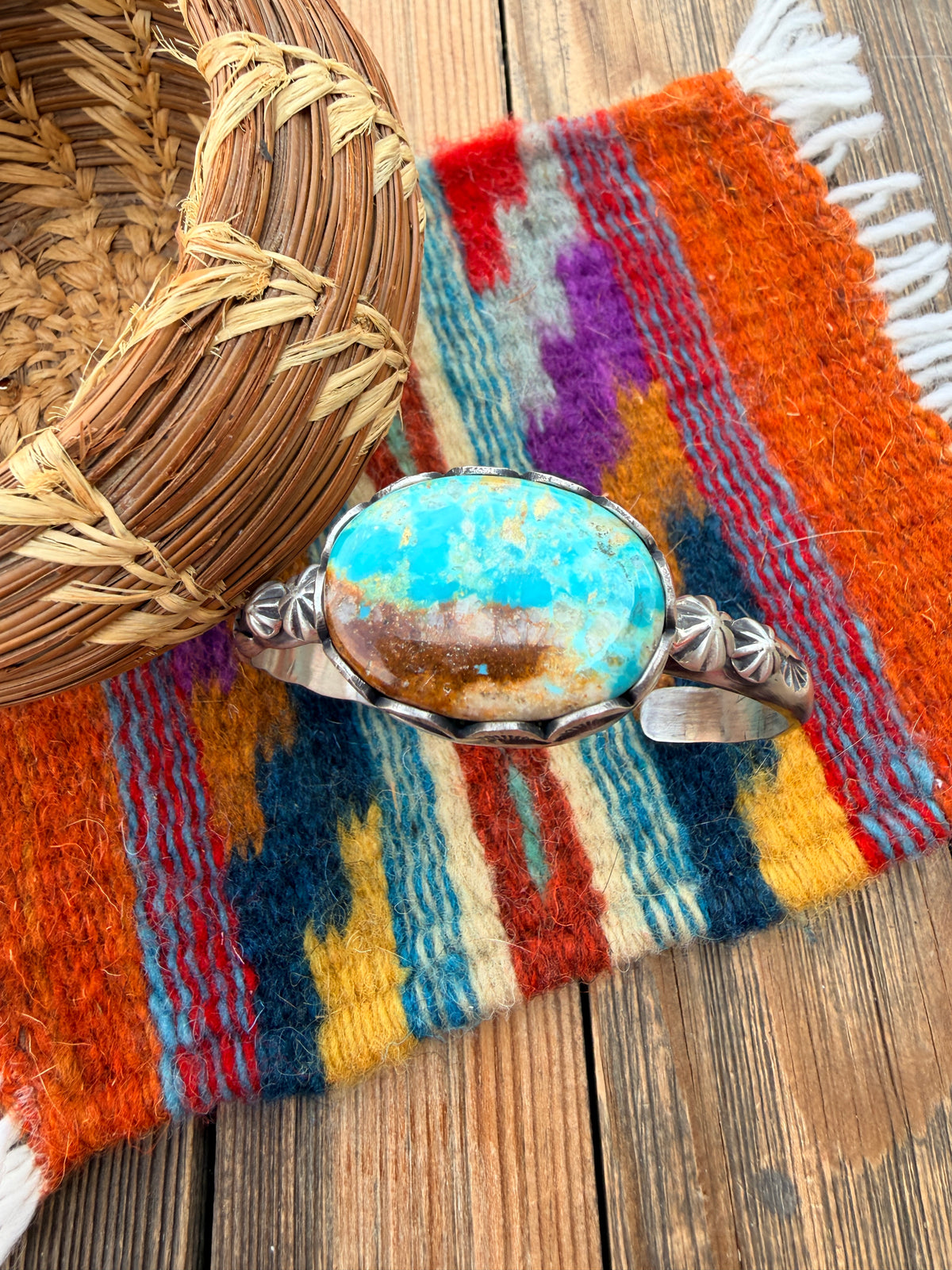 Handcrafted Turquoise & Sterling Silver Cuff Bracelet by Charles Johnson