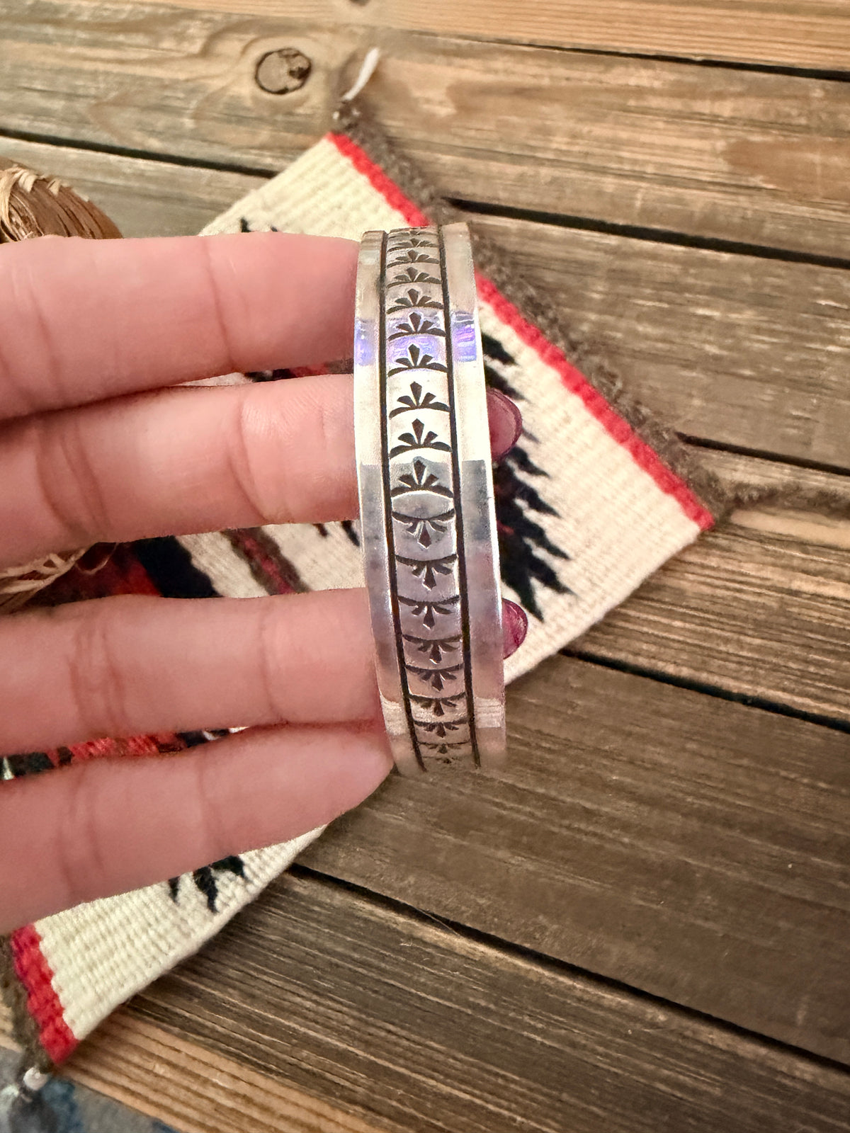 Handcrafted Sterling Silver Stamped Bangle Bracelet