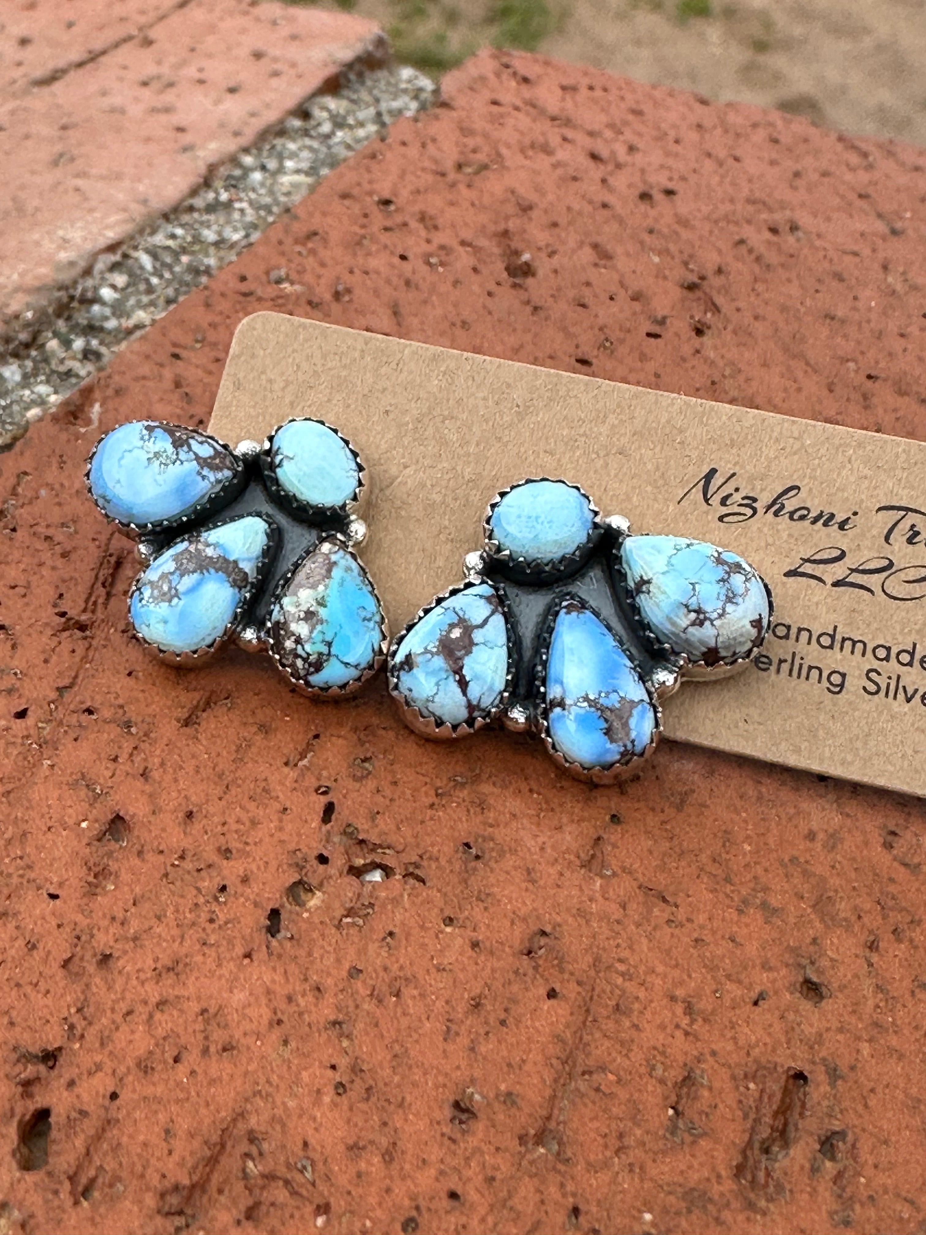 Nizhoni “The Backroads” Golden Hills Turquoise & Sterling Silver 4 Stone Earrings Handmade