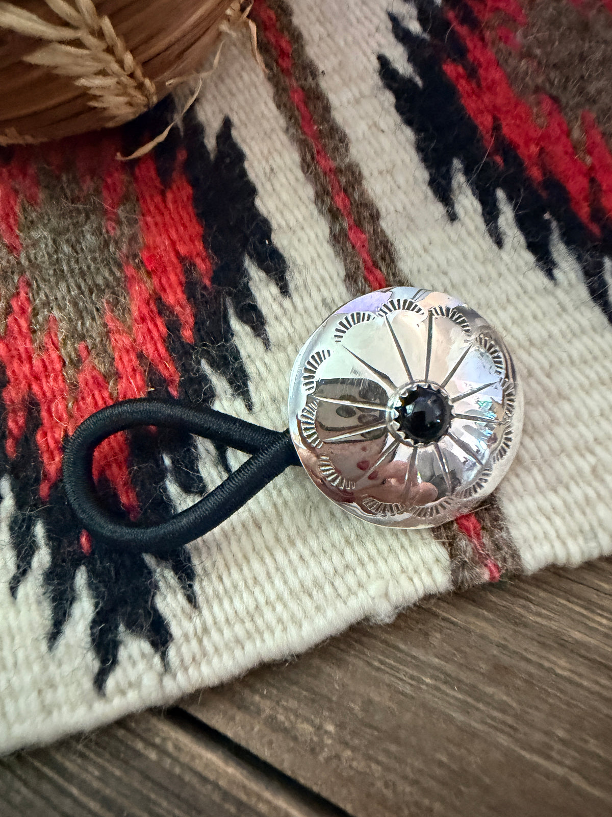 Handcrafted Onyx & Sterling Silver Concho Hair Tie Charm