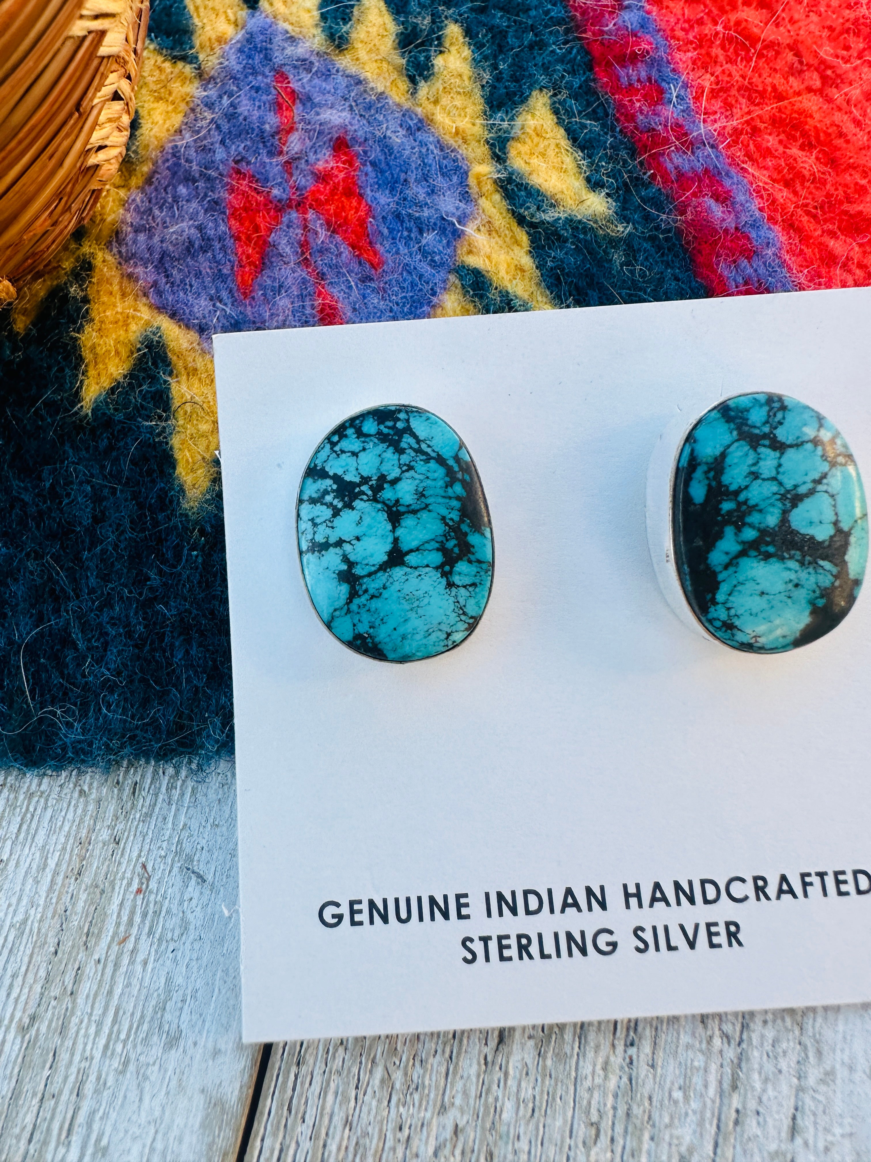 Handcrafted Kingman Web Turquoise & Sterling Silver Post Earrings