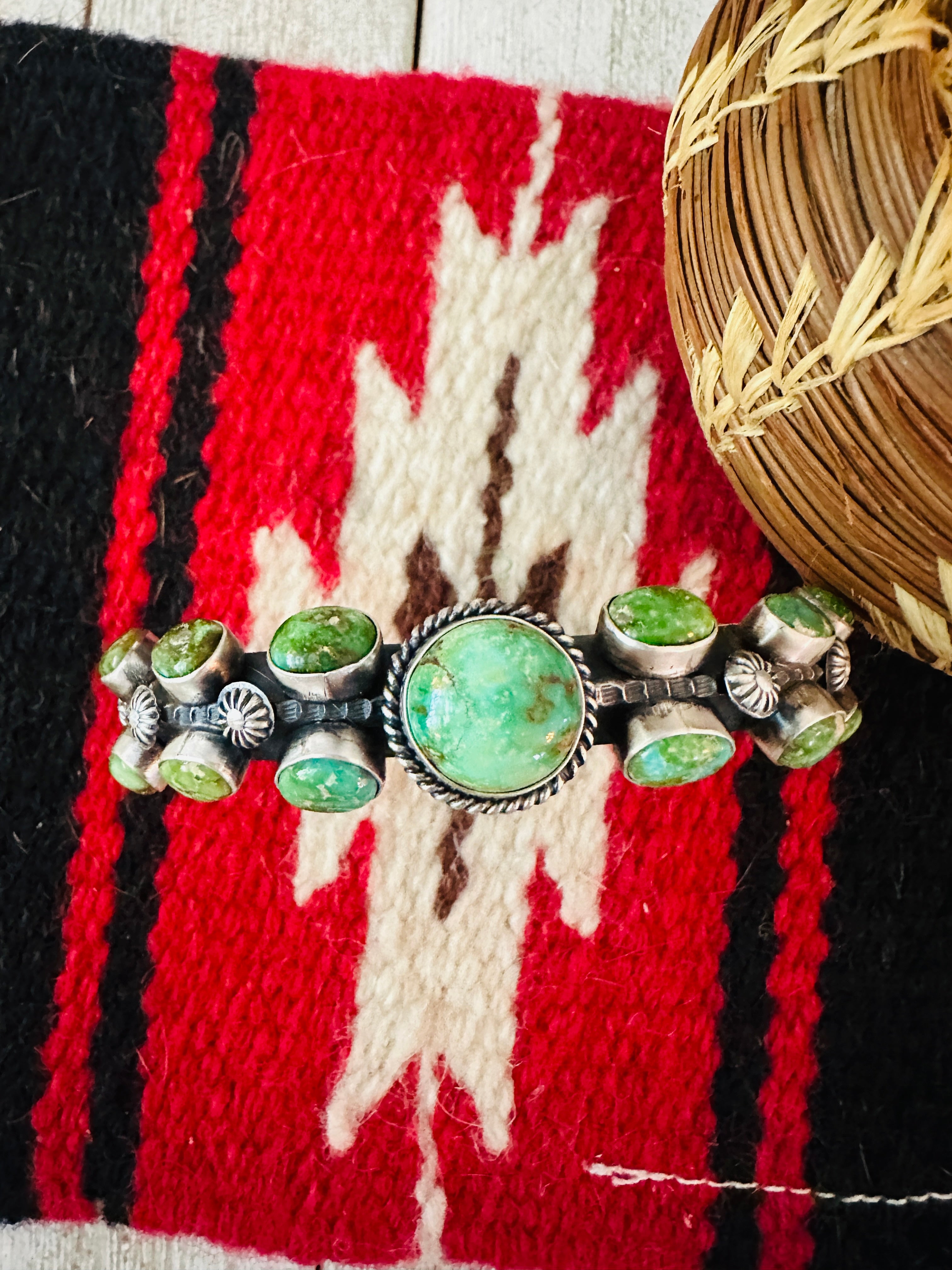 Handcrafted Sonoran Gold Turquoise & Sterling Silver Cuff Bracelet by Kevin Billah