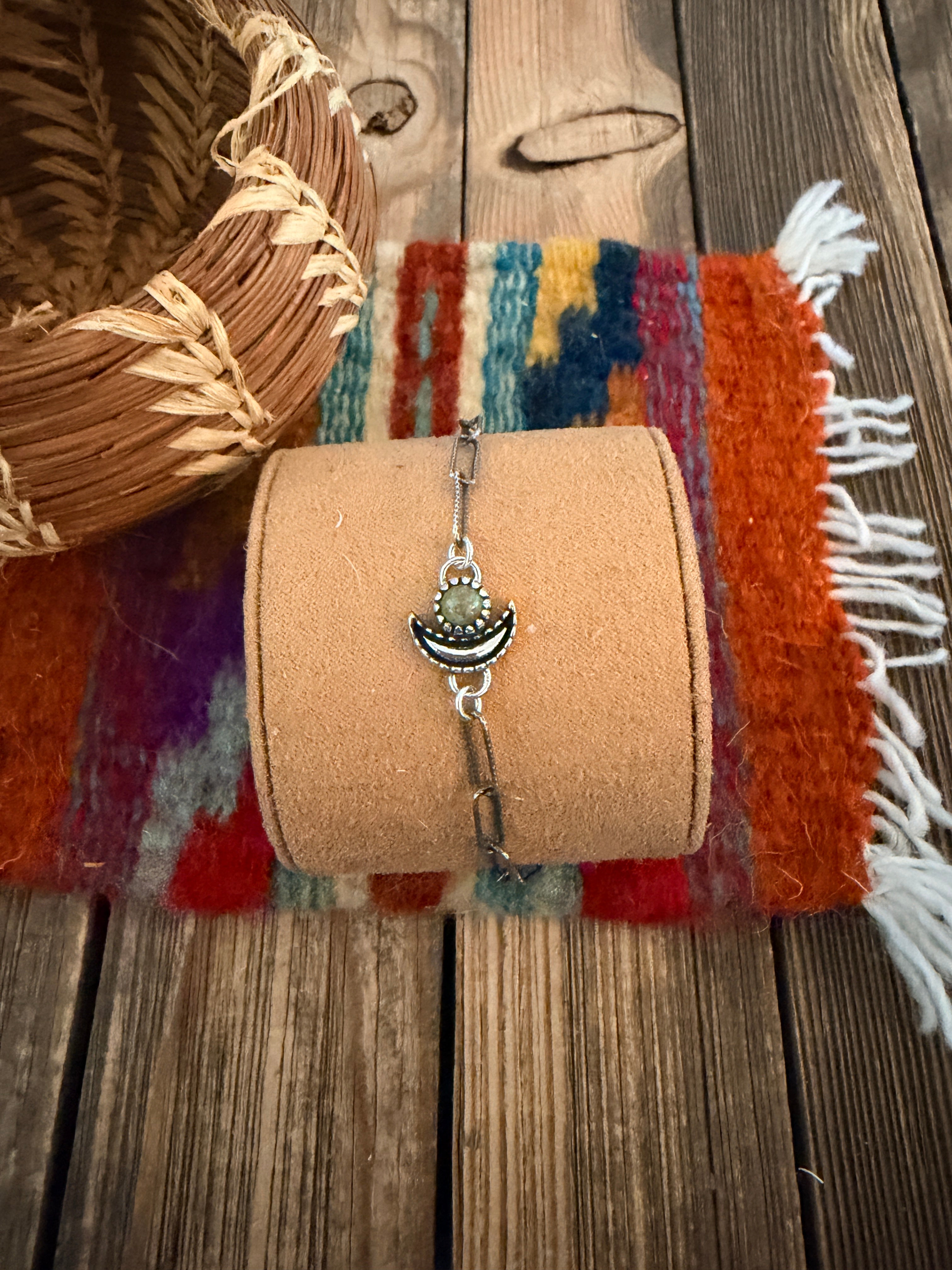 Handmade Kingman Turquoise & Sterling Silver Moon Anklet