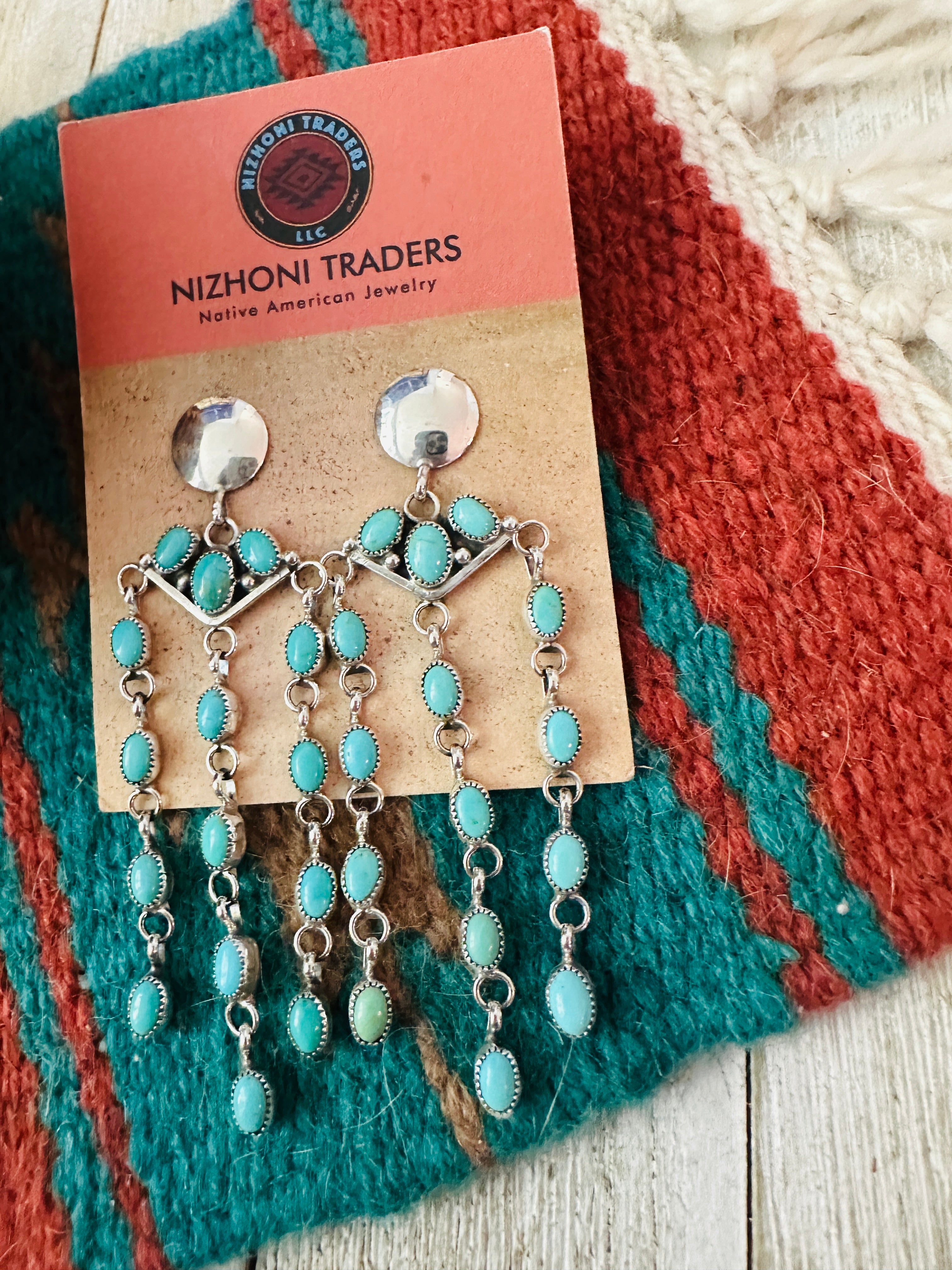 Handcrafted Turquoise & Sterling Silver Chandelier Dangle Earrings