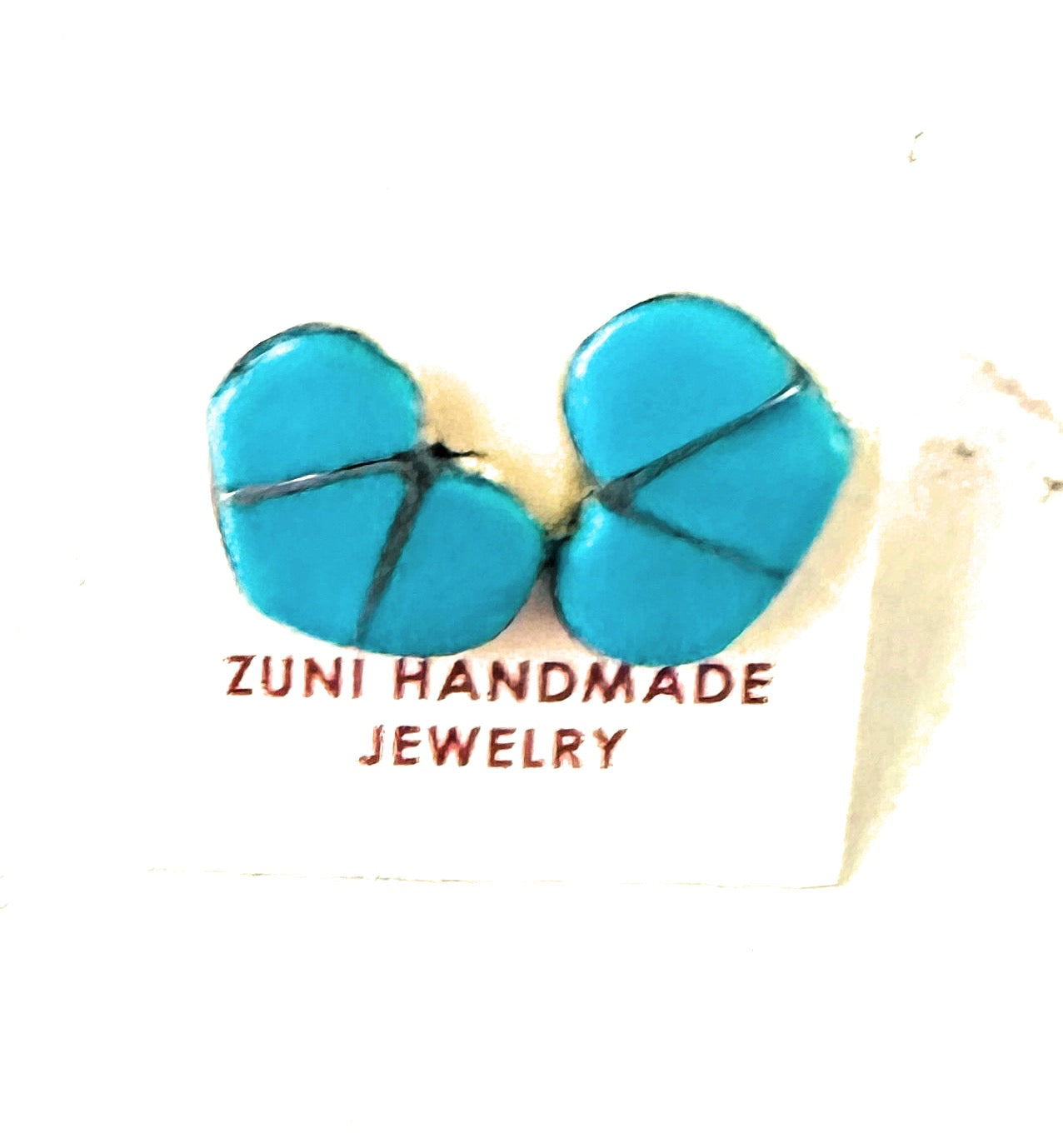 Zuni Sterling Silver & Turquoise Inlay Stud Heart Earrings