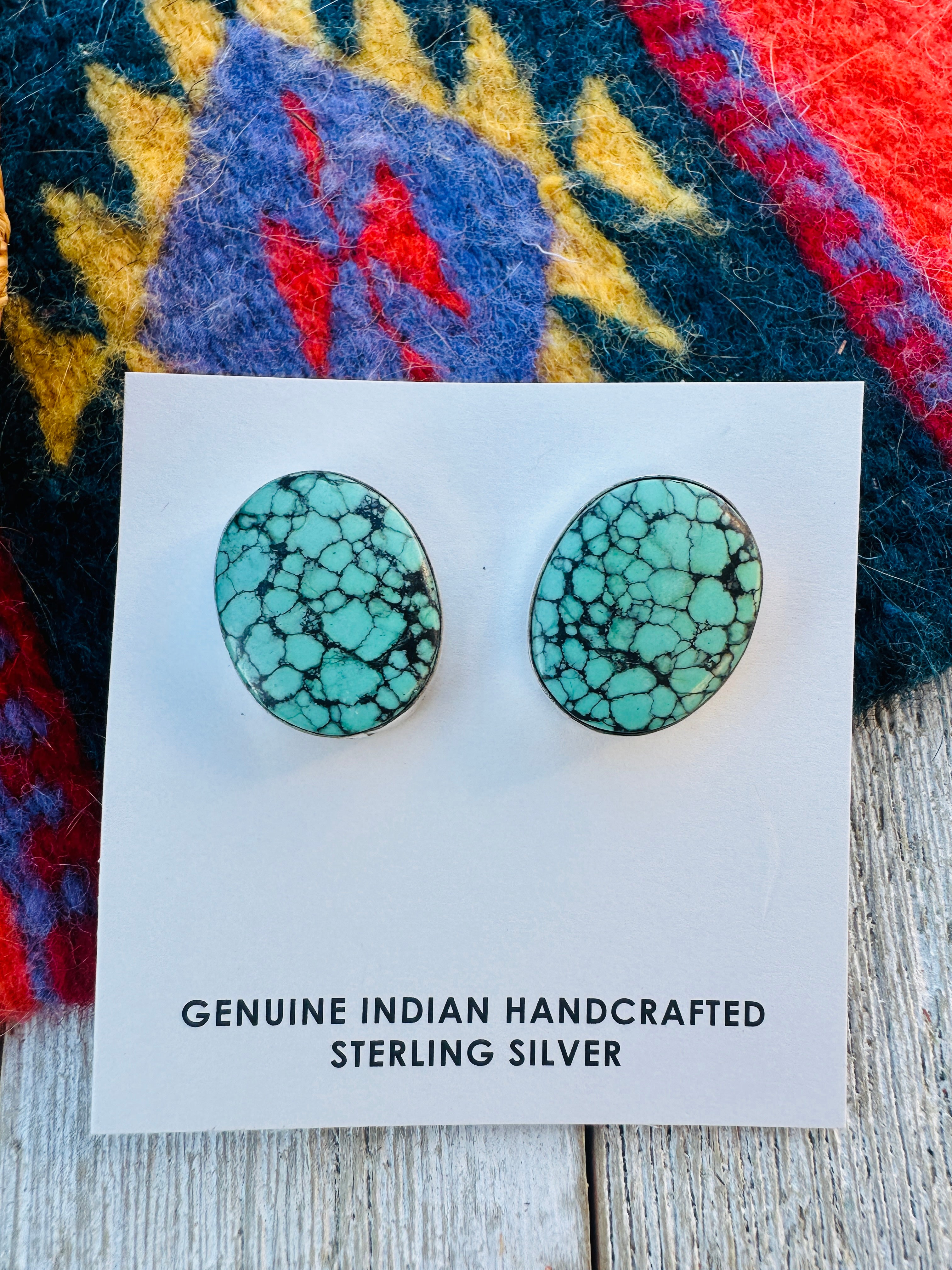 Handcrafted Kingman Web Turquoise & Sterling Silver Post Earrings