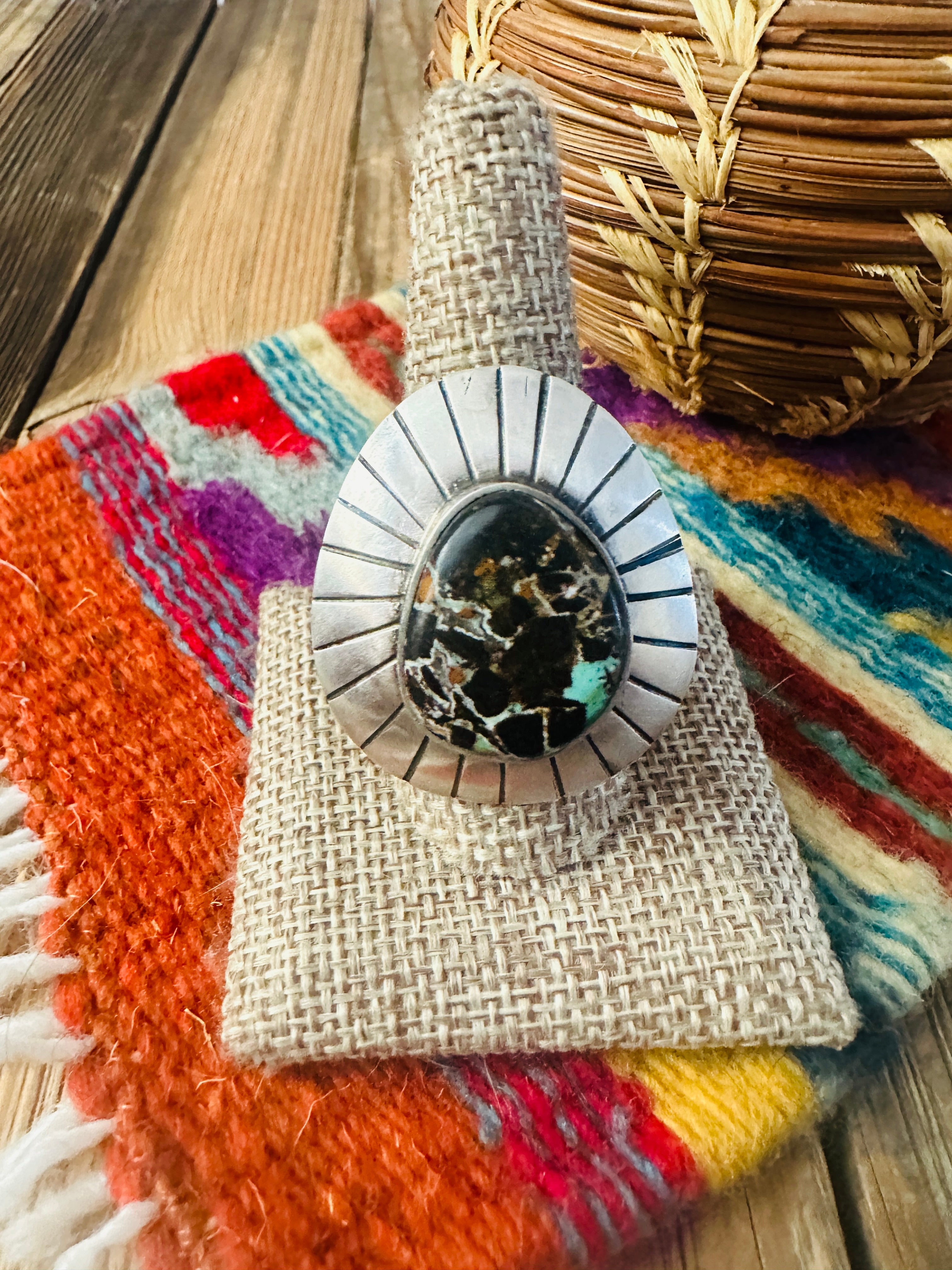 Handcrafted Blackjack Turquoise & Sterling Silver Ring Size 9.5 by Jamison Hoskie