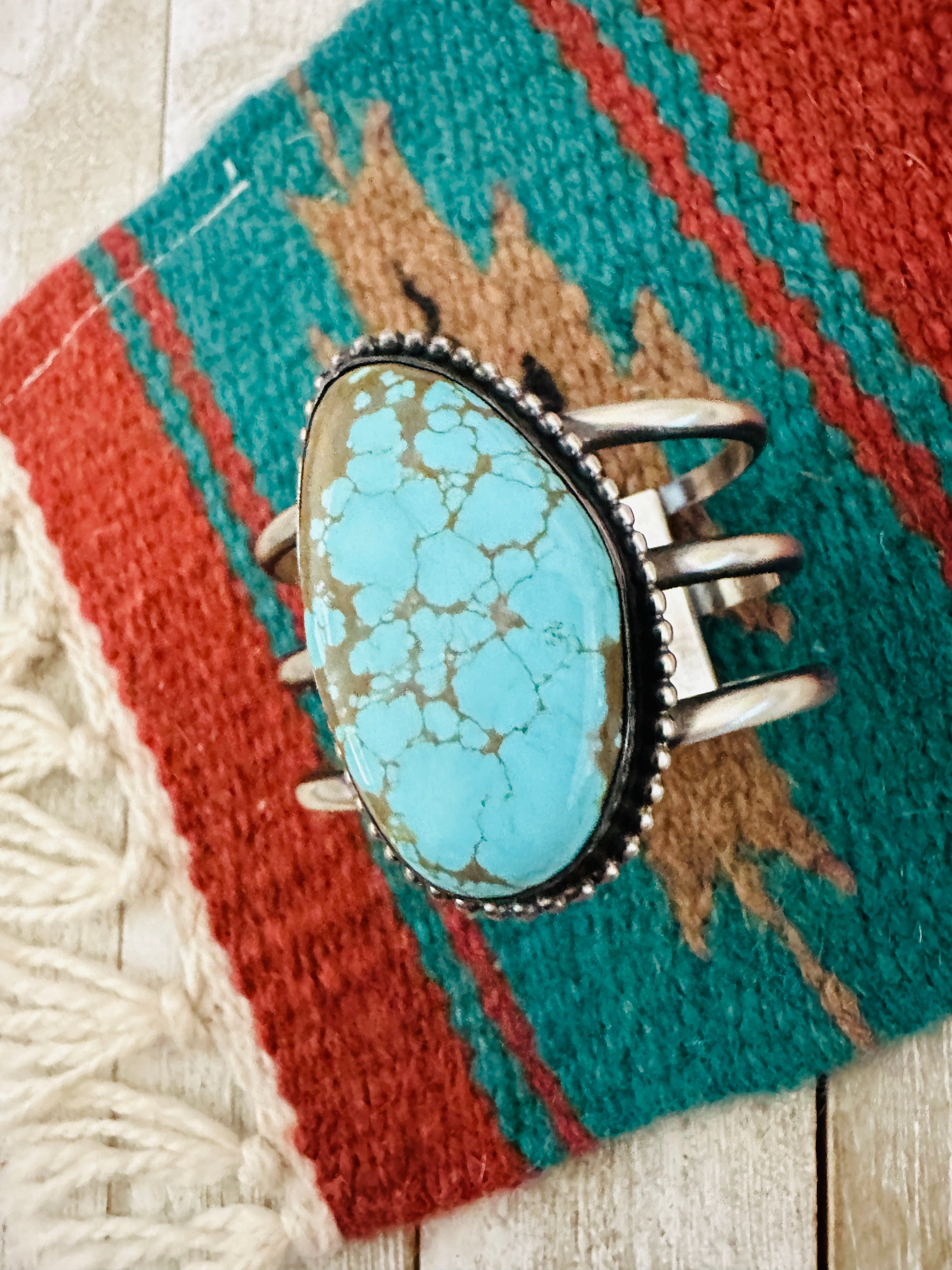 Handcrafted Sterling Silver & Number 8 Turquoise Cuff Bracelet by Chimney Butte