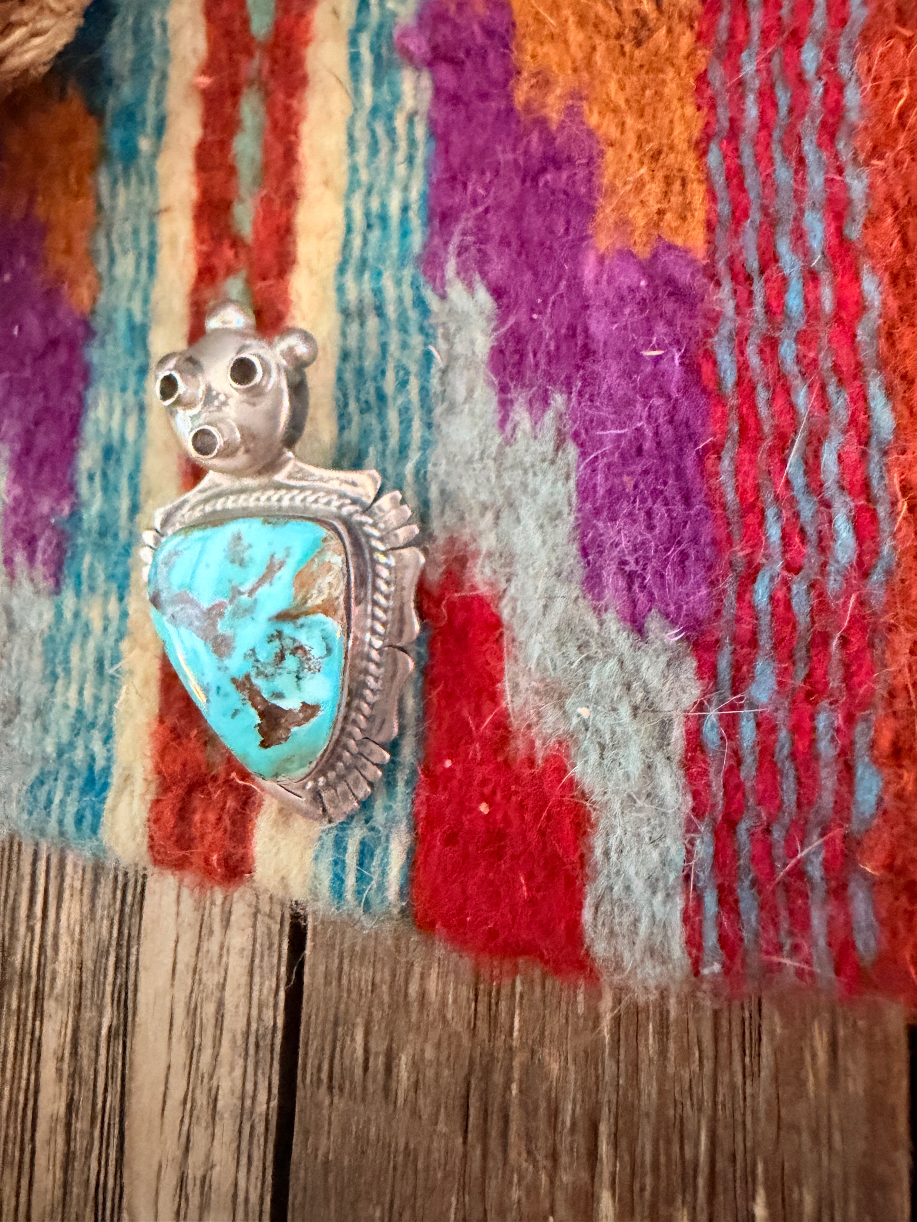 Old Pawn Handcrafted Turquoise and Sterling Silver Yei Symbol Brooch/ Pendant by Bennie Ration