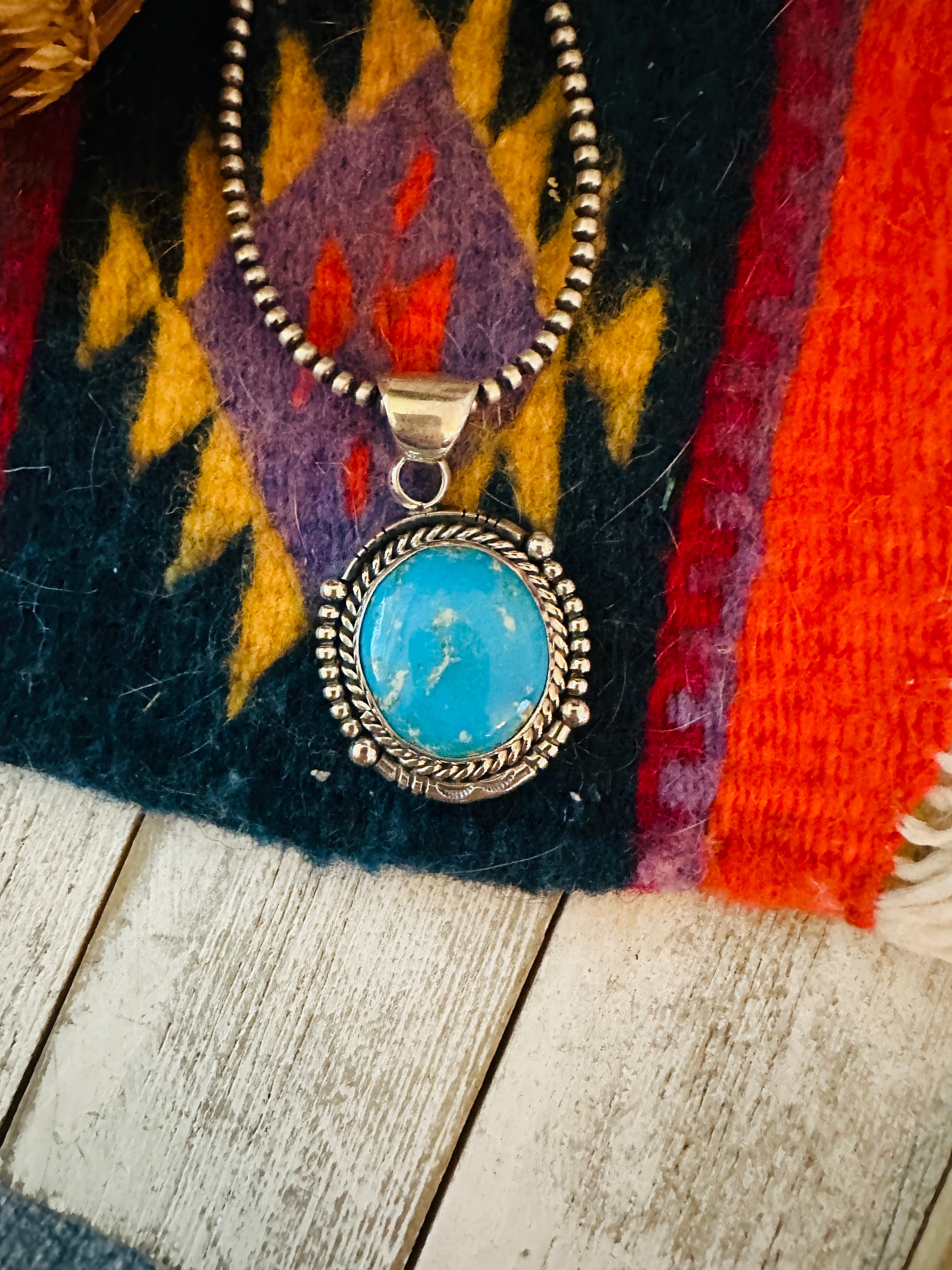 Navajo Kingman Turquoise & Sterling Silver Pendant