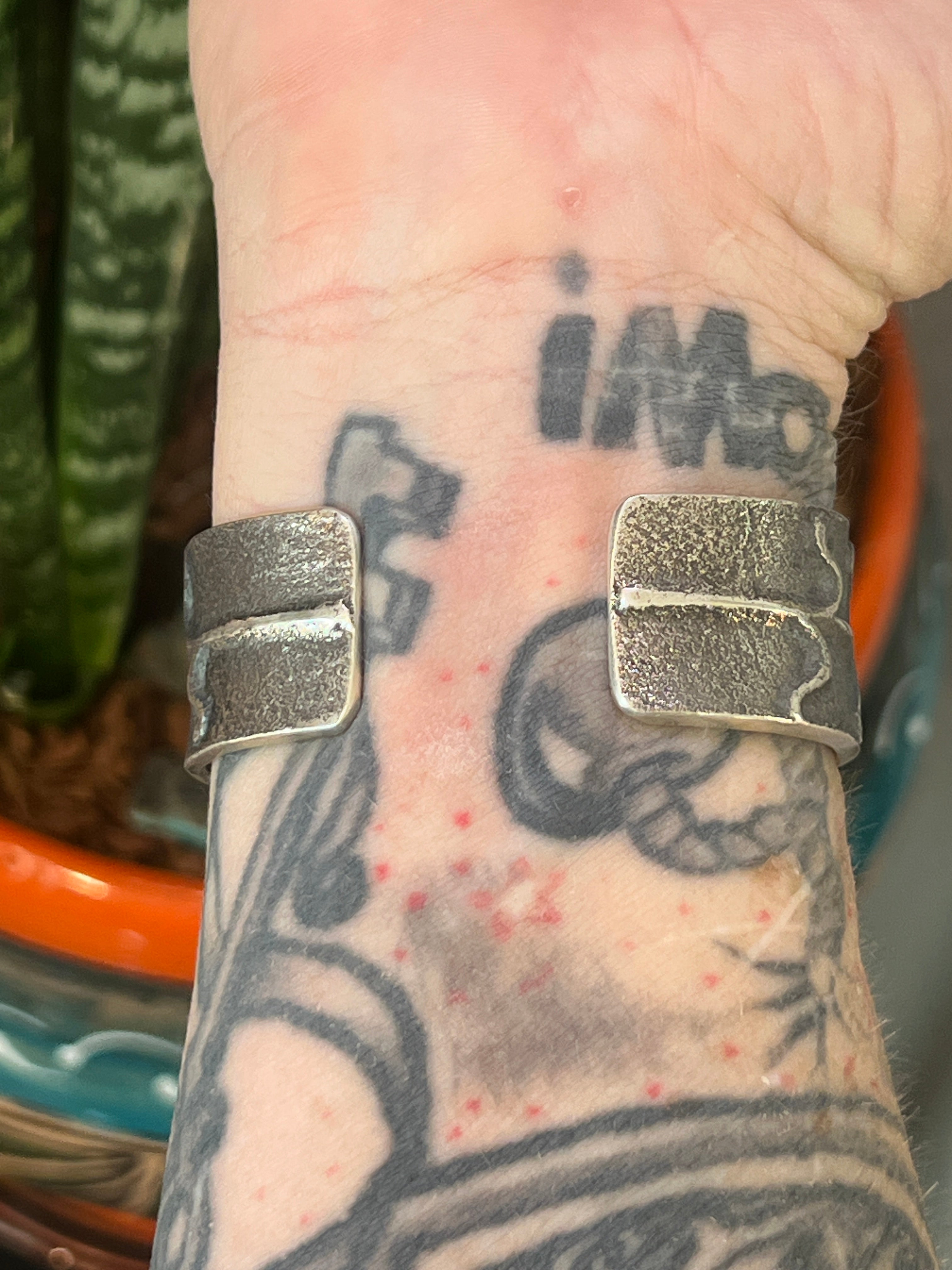 Handcrafted Sterling Silver Tufa Cast Corn Stalk Cuff with Sonoran Gold Turquoise by Gary Custer