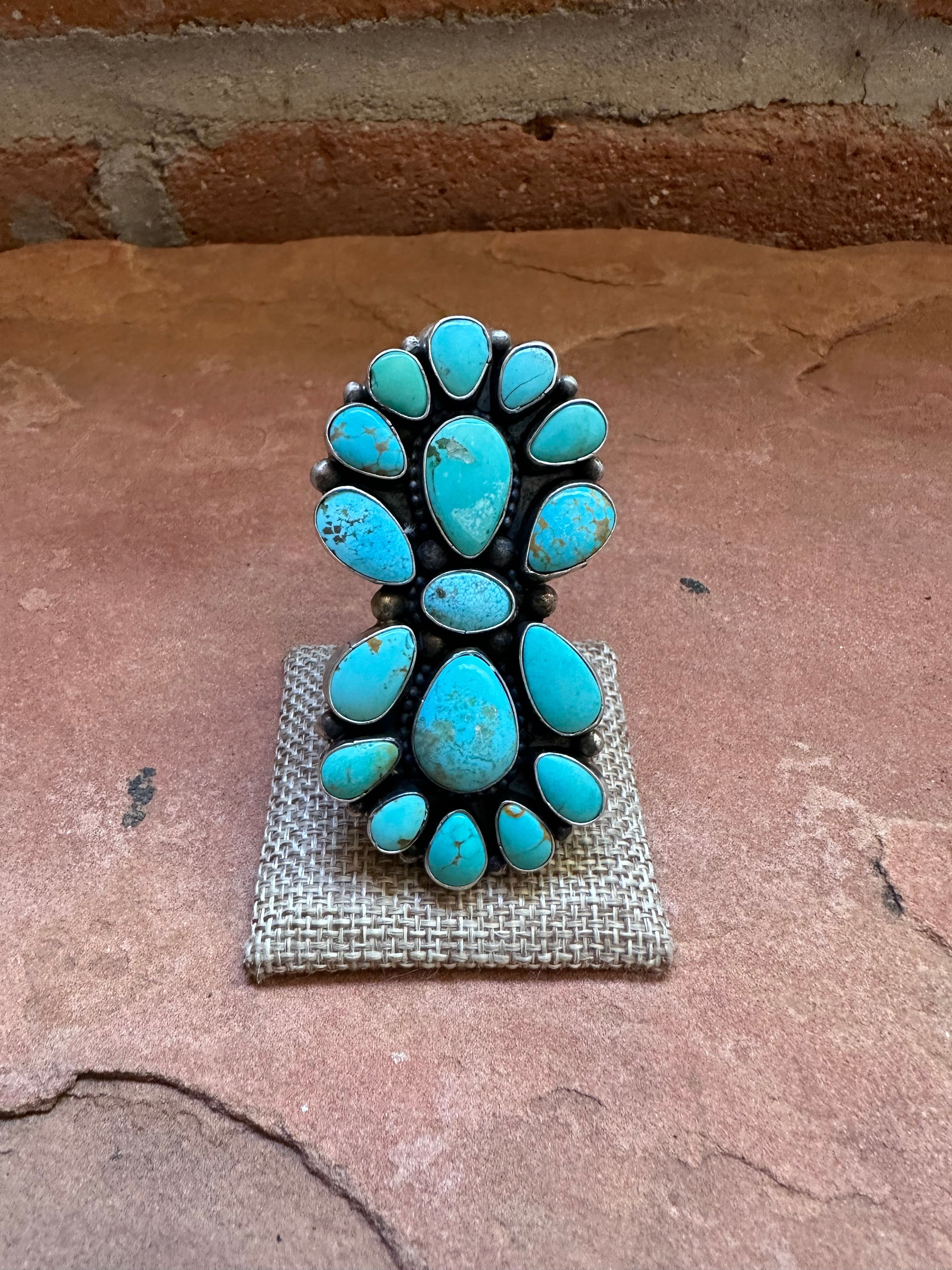 Navajo Turquoise & Sterling Silver Adjustable Ring Signed Sheila