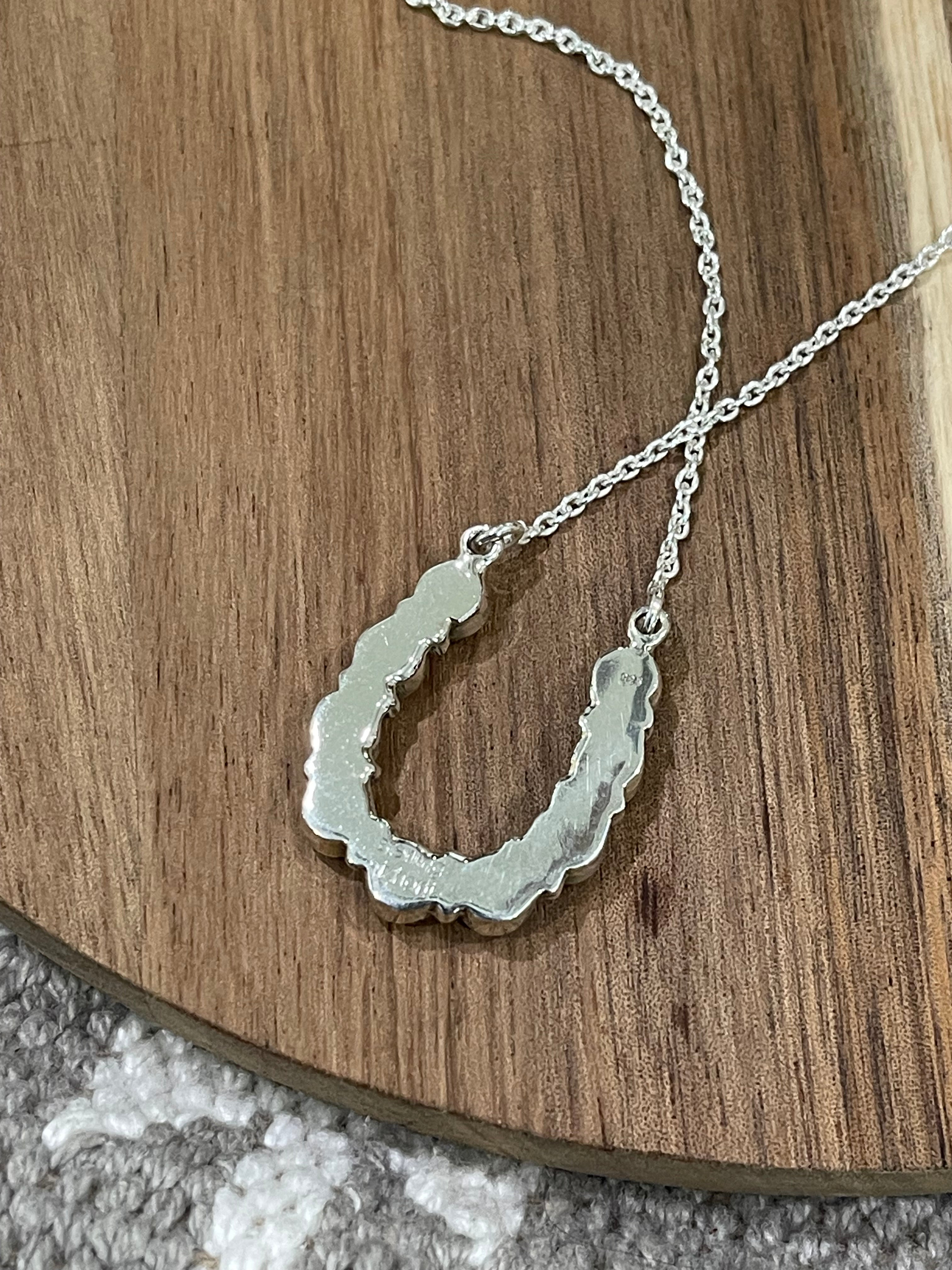 Handmade Sterling Silver, Red Fire Opal & Purple Fire Opal Horseshoe Necklace