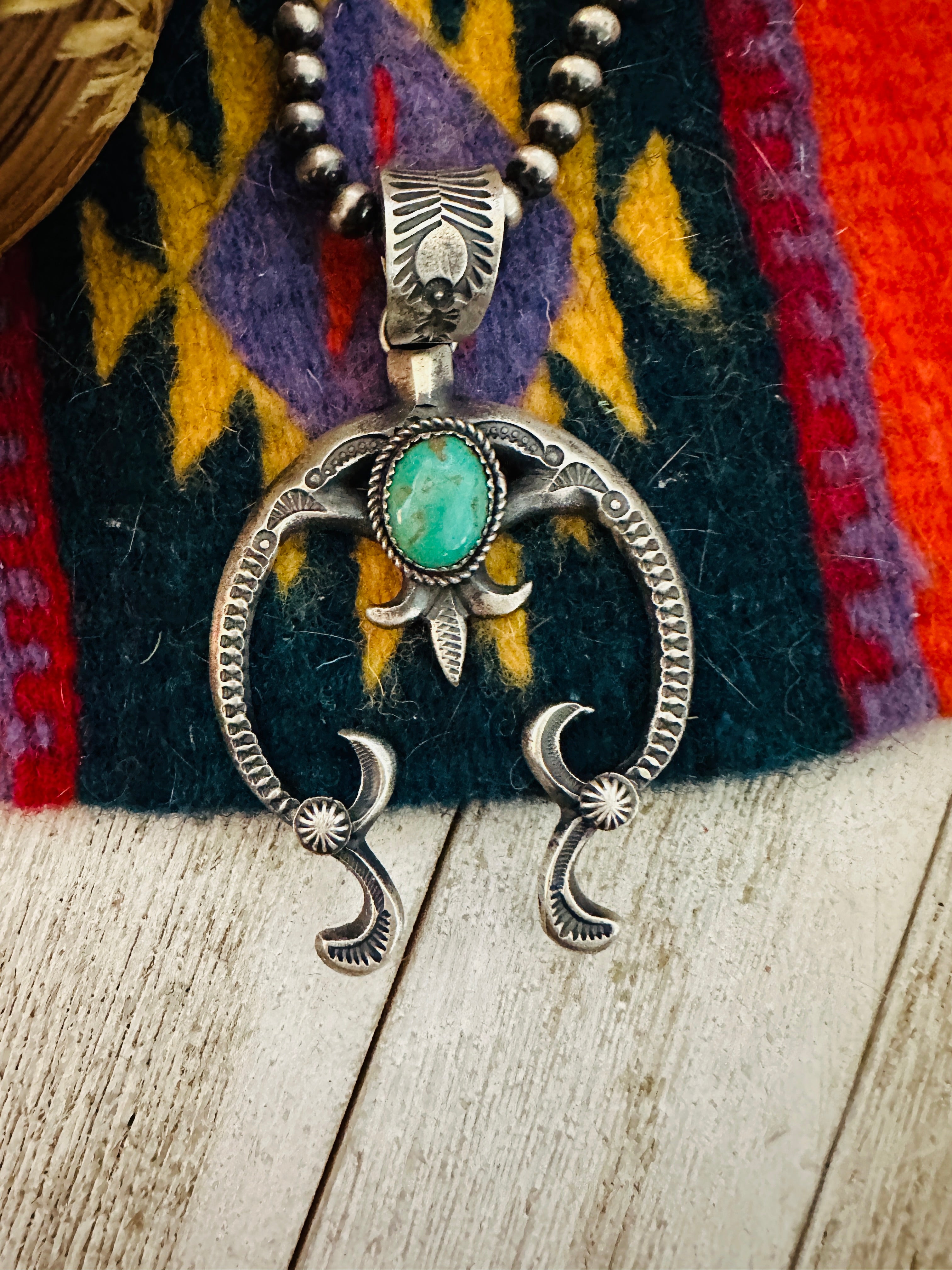 Navajo Turquoise & Sterling Silver Naja Pendant