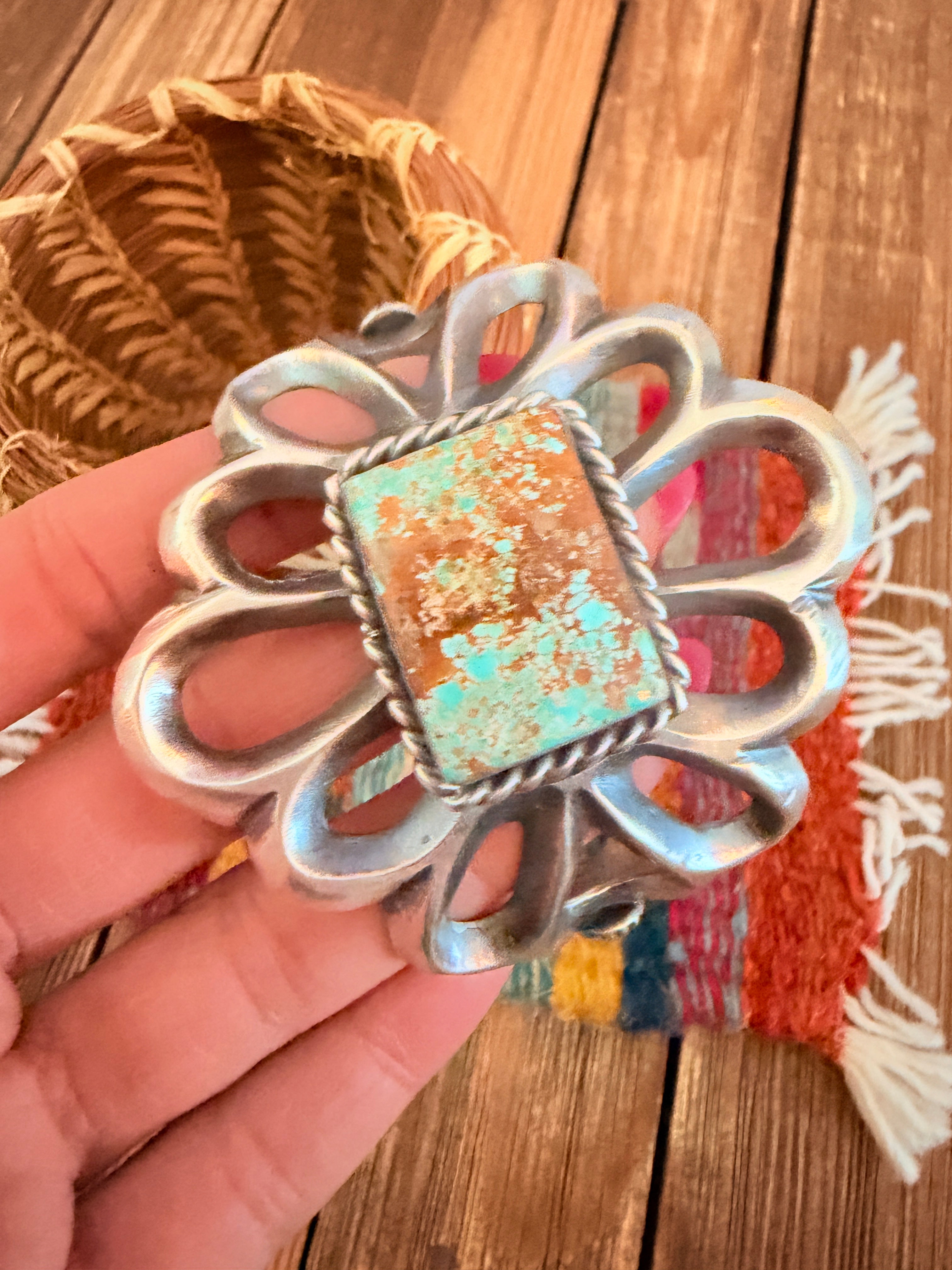 Handcrafted Sterling Silver & Number 8  Turquoise Cuff Bracelet by Chimney Butte