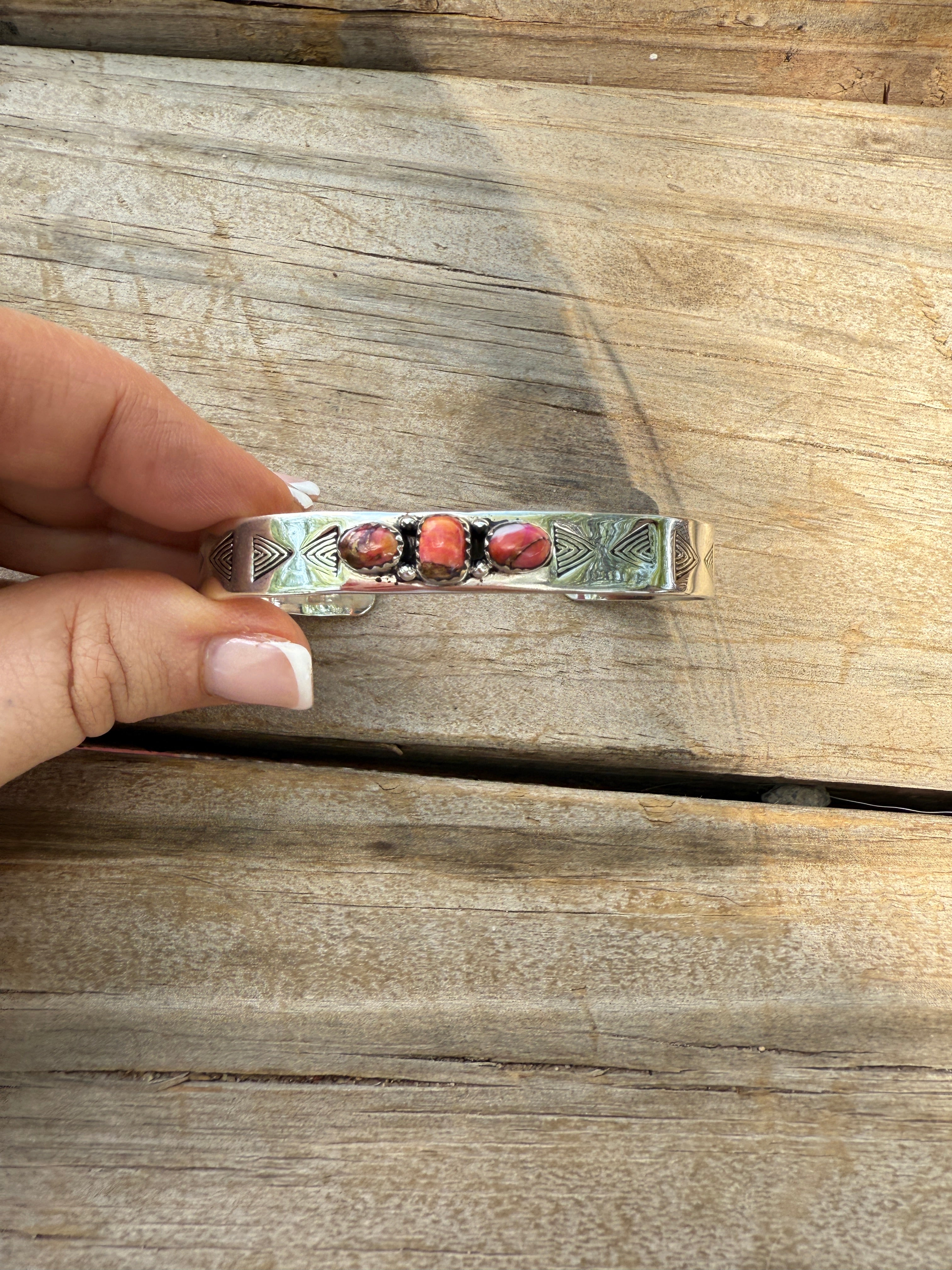 Handmade Sterling Silver & Pink Dream Mojave Cuff Bracelet