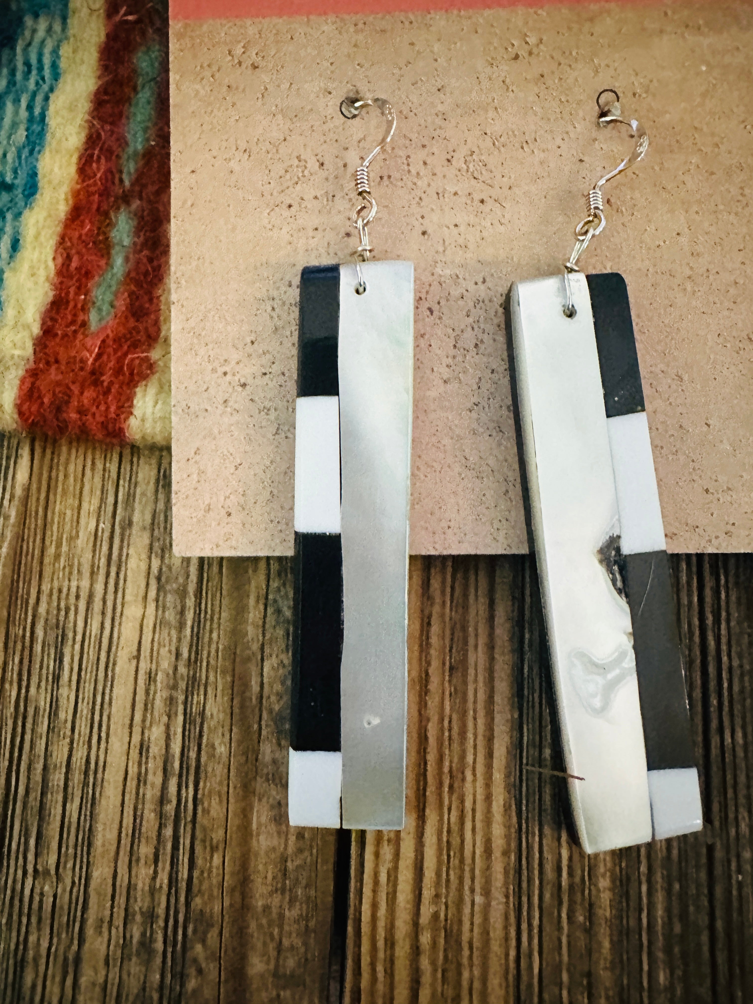 Handcrafted Multi Stone Inlay Slab Dangle Earrings