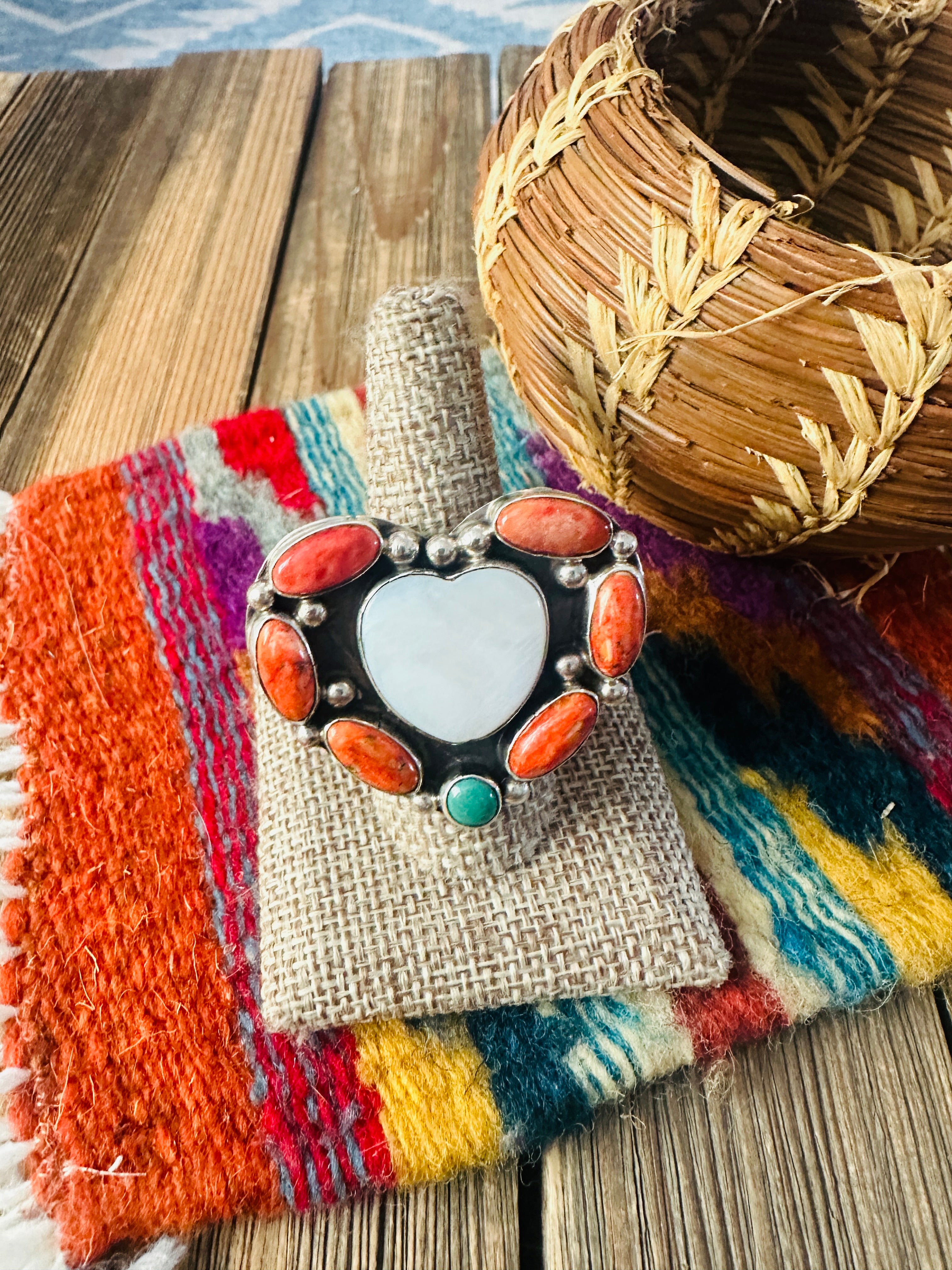 Handcrafted Multi Stone & Sterling Silver Adjustable Heart Ring by Jacqueline Silver