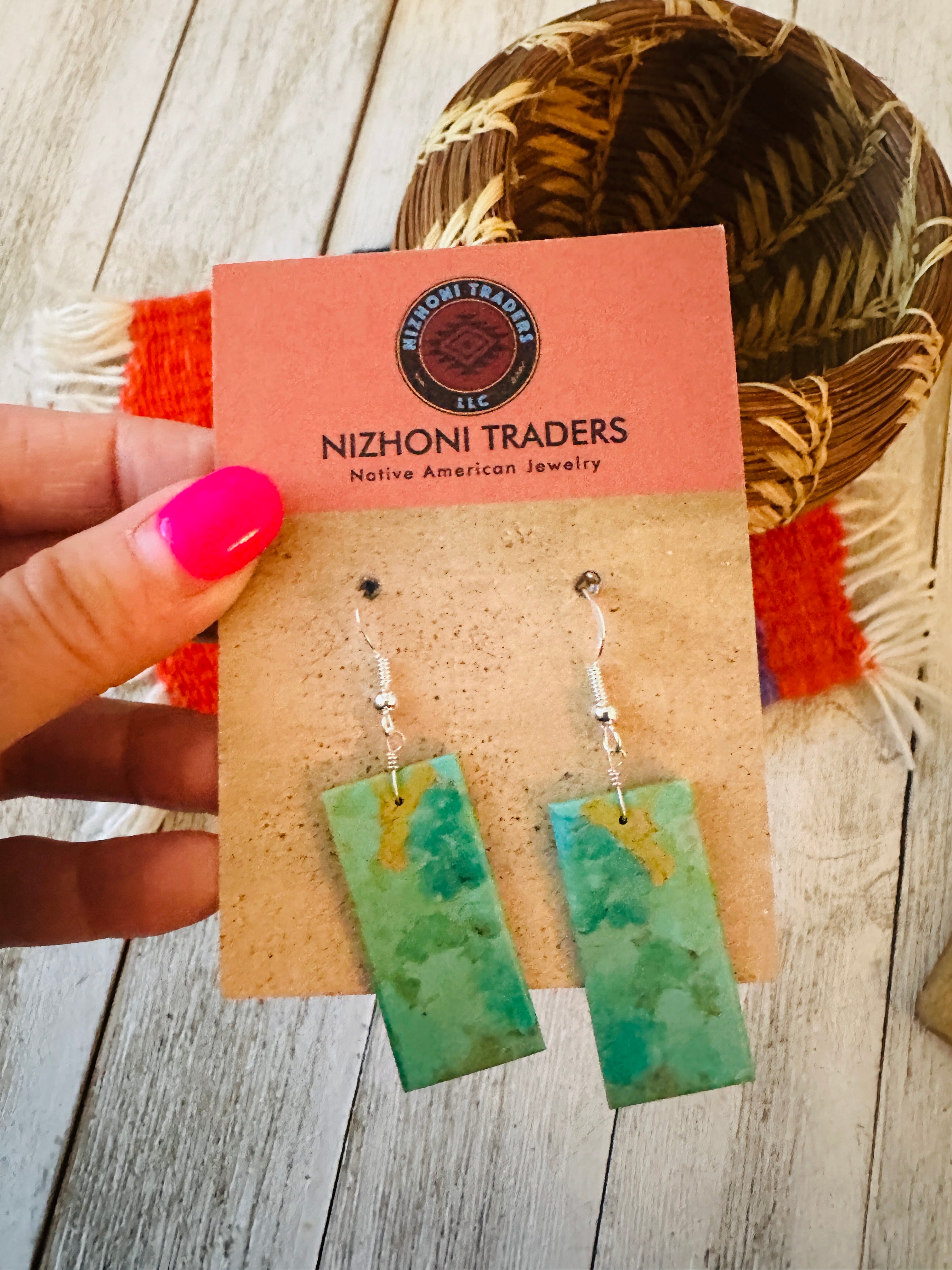 Navajo Sterling Silver & Turquoise Slab Dangle Earrings