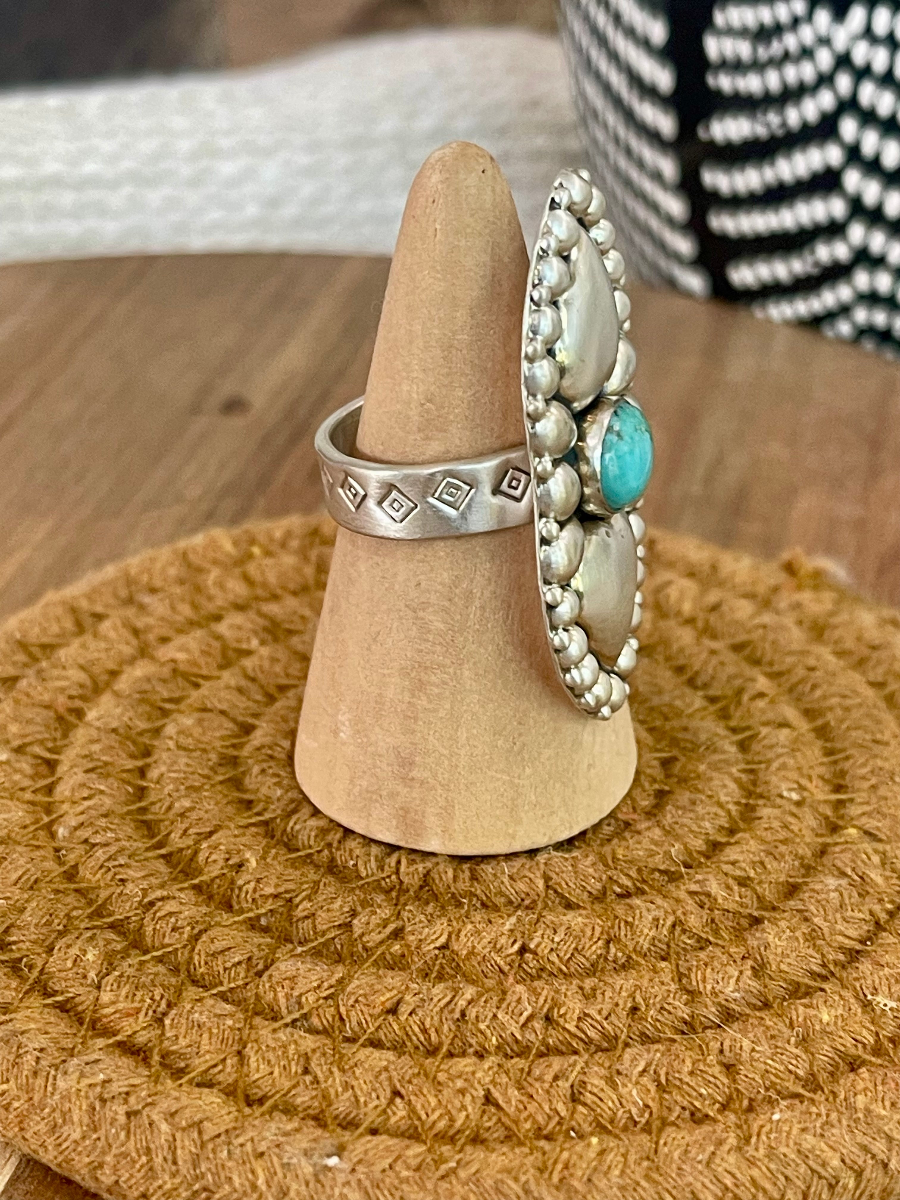 Beautiful Handmade Sterling Silver & Turquoise Adjustable Ring