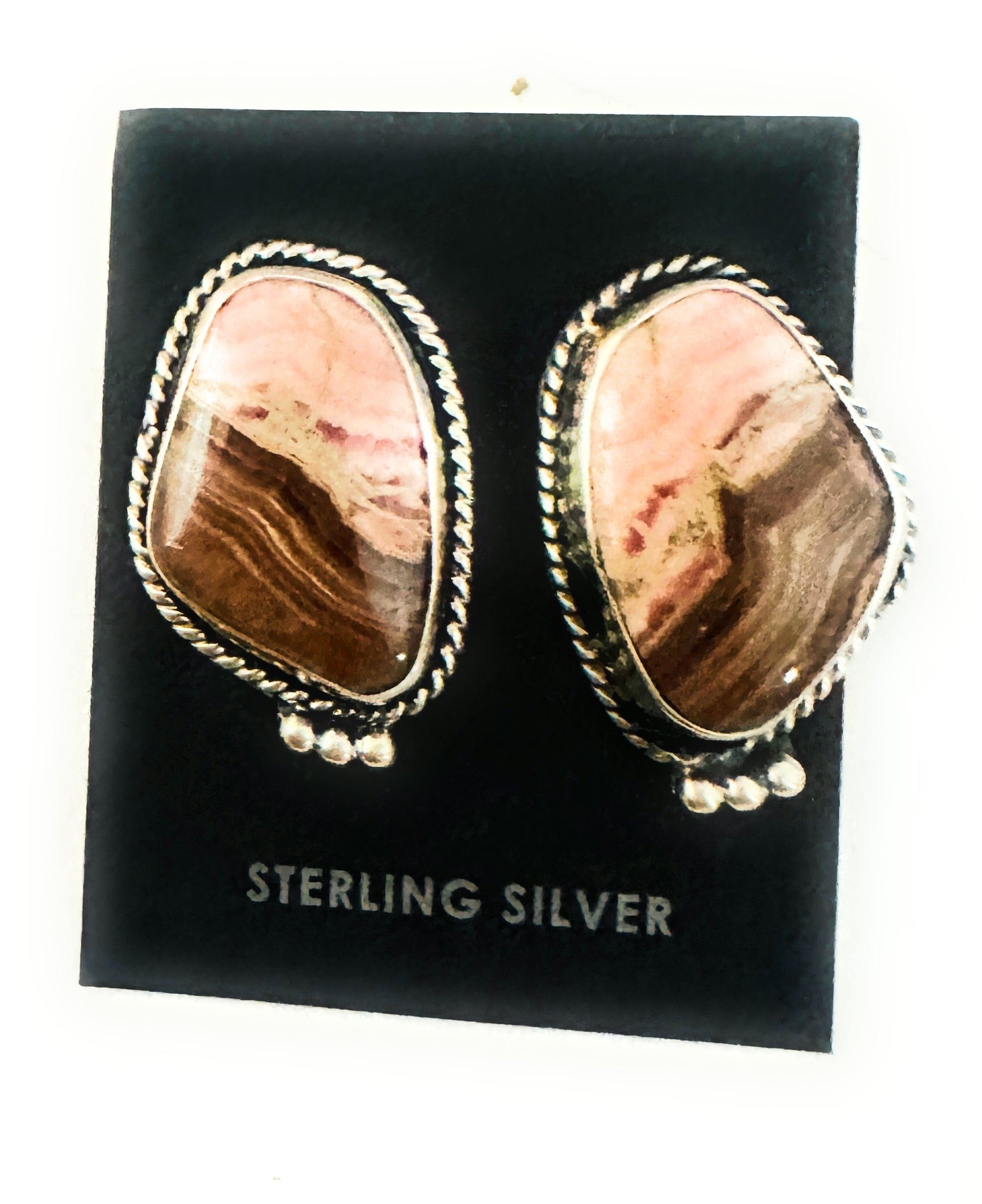 Navajo Rhodochrosite and Sterling Silver Post Earrings