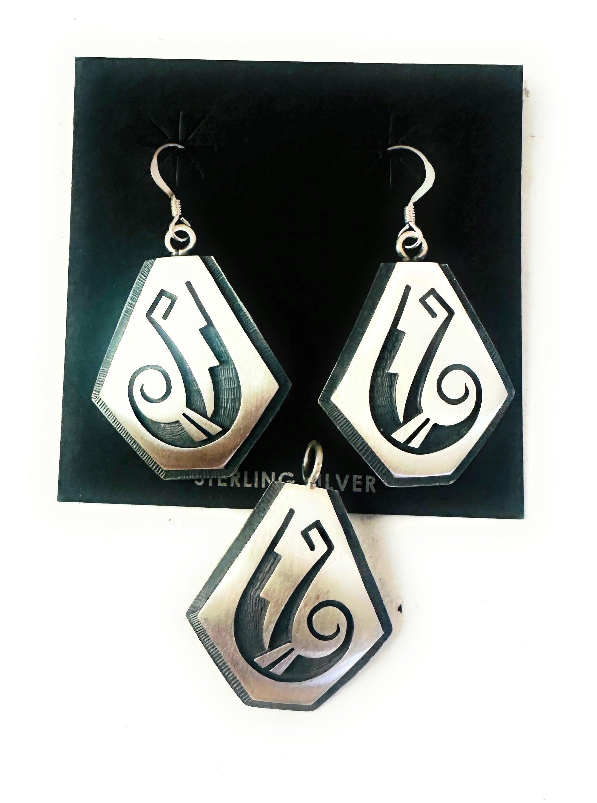 Hopi Sterling Silver Earring And Pendant Set