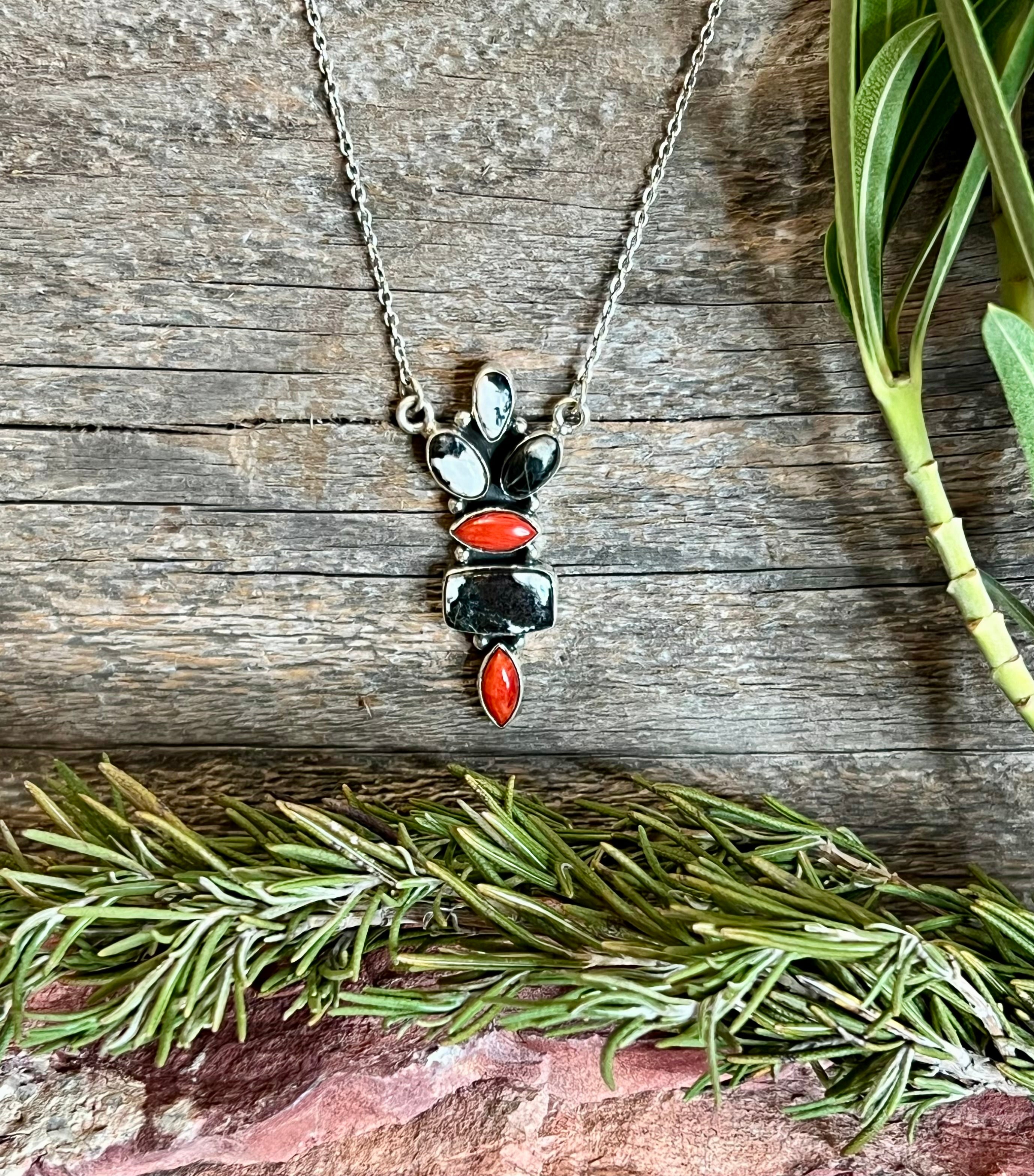 Handmade White Buffalo Red Coral Sterling Silver Necklace