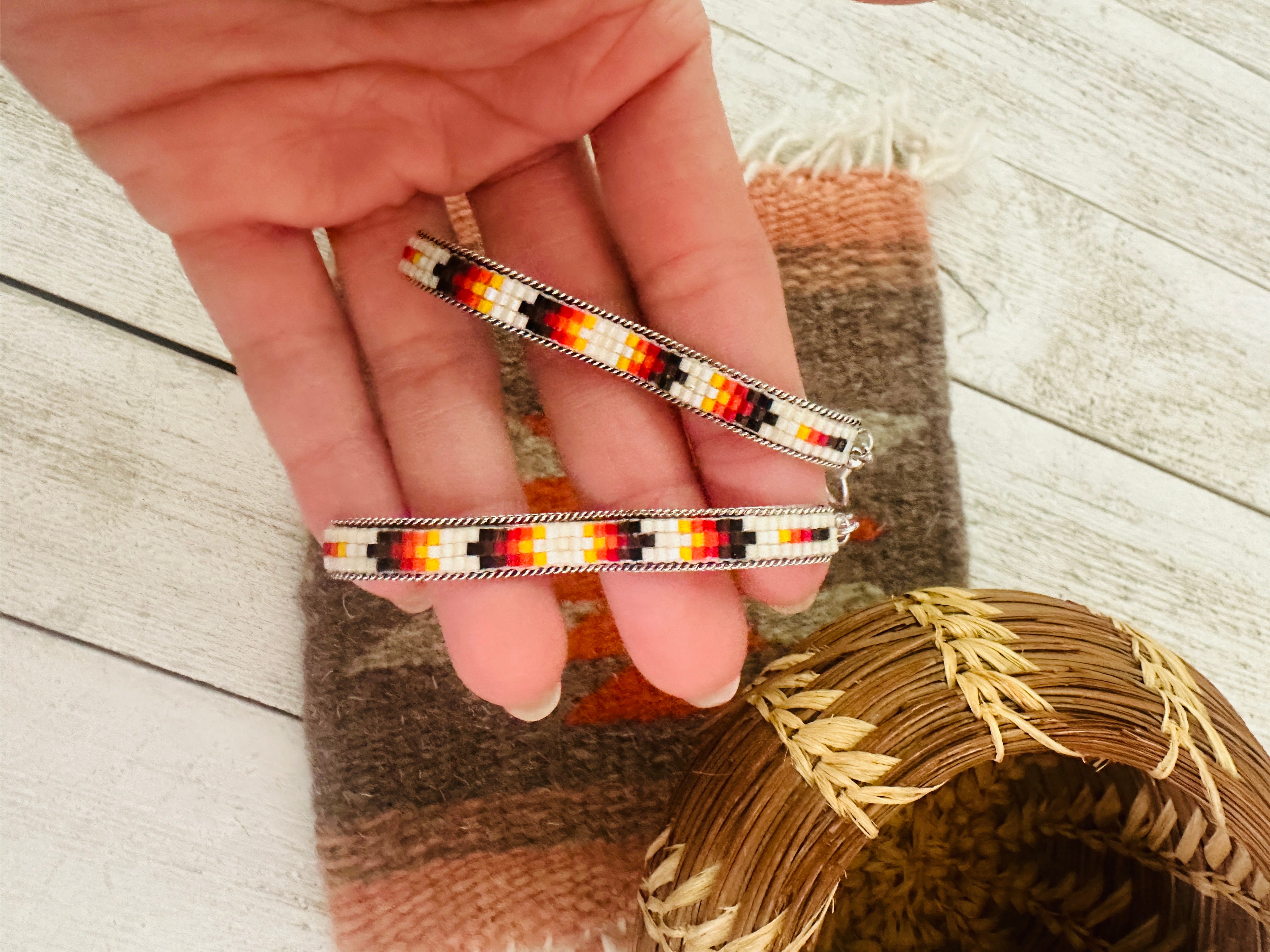 Navajo Handmade Multicolor Beaded Dangle Earrings